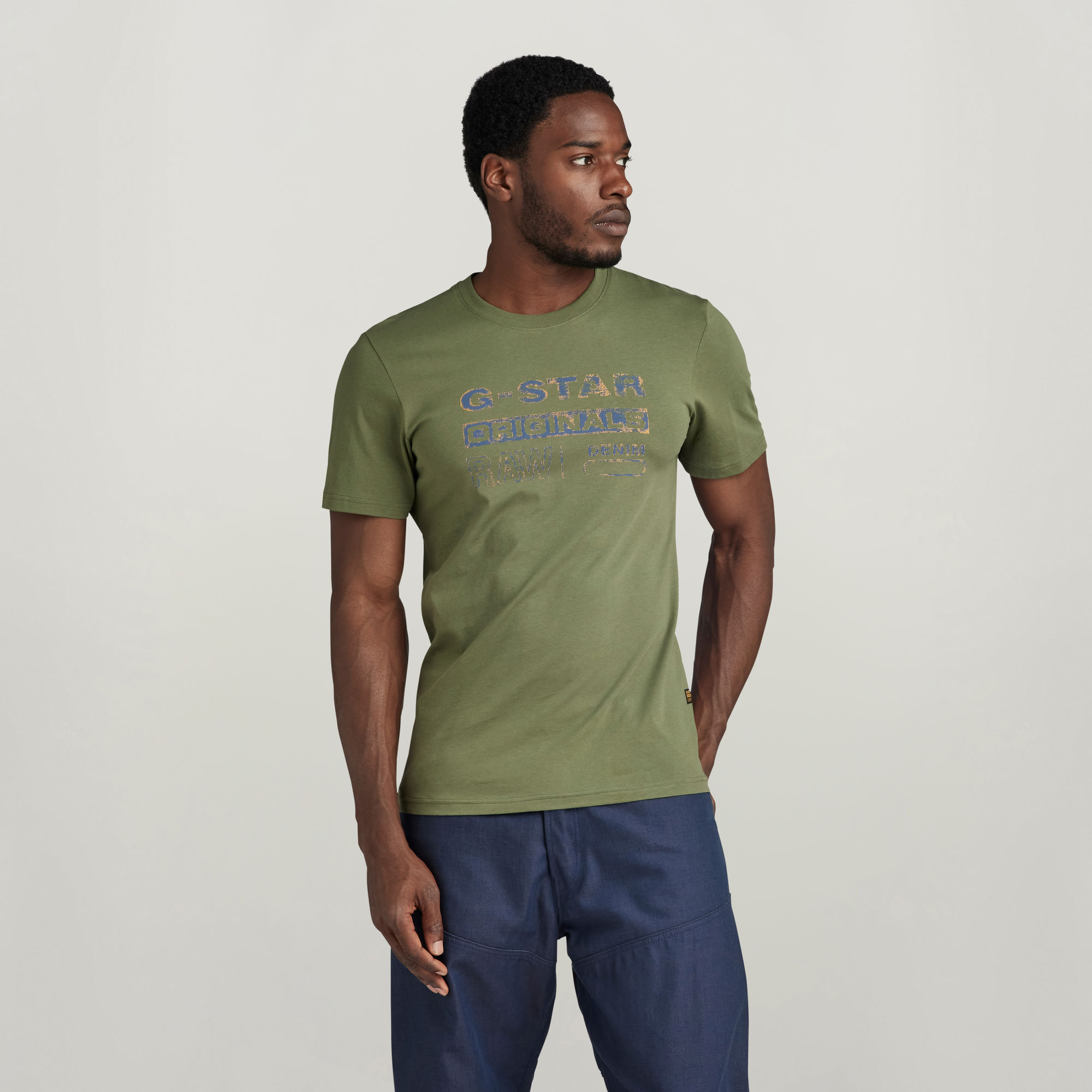 G-Star RAW Distressed Originals Slim T-Shirt Groen Heren