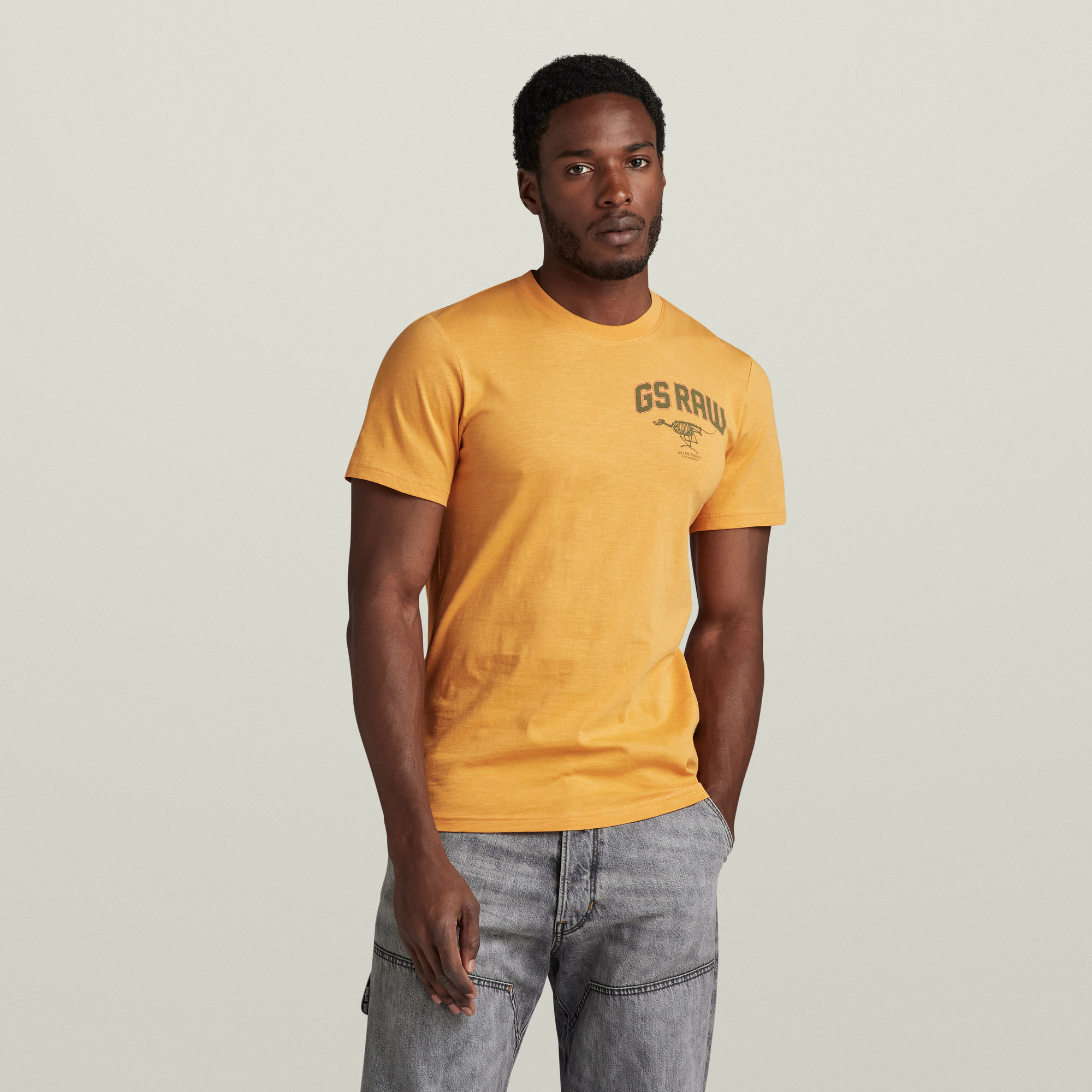 

Skeleton Dog Chest Graphic Slim T-Shirt - Orange - Men