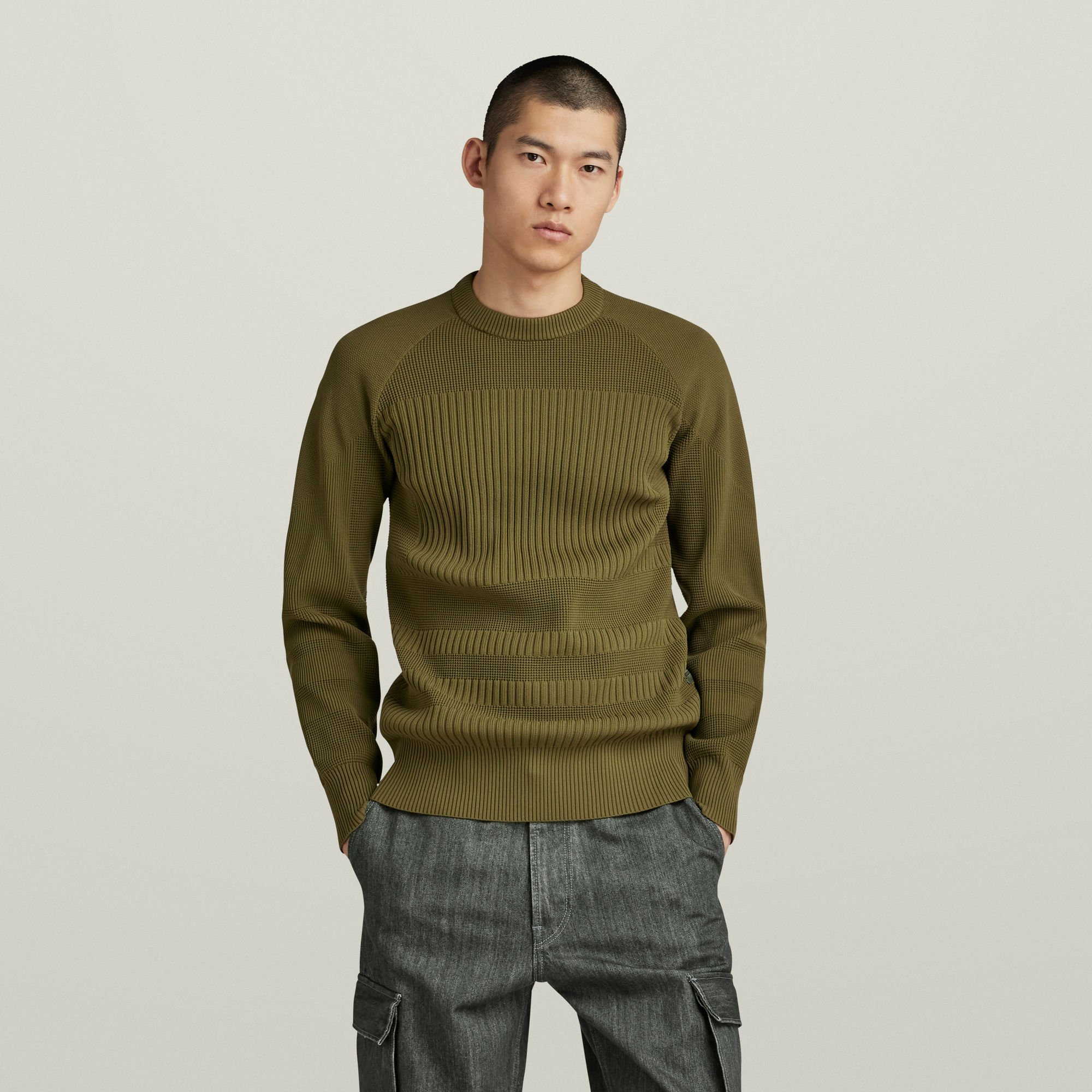 

Engineered Knitted Sweater - Green - Men