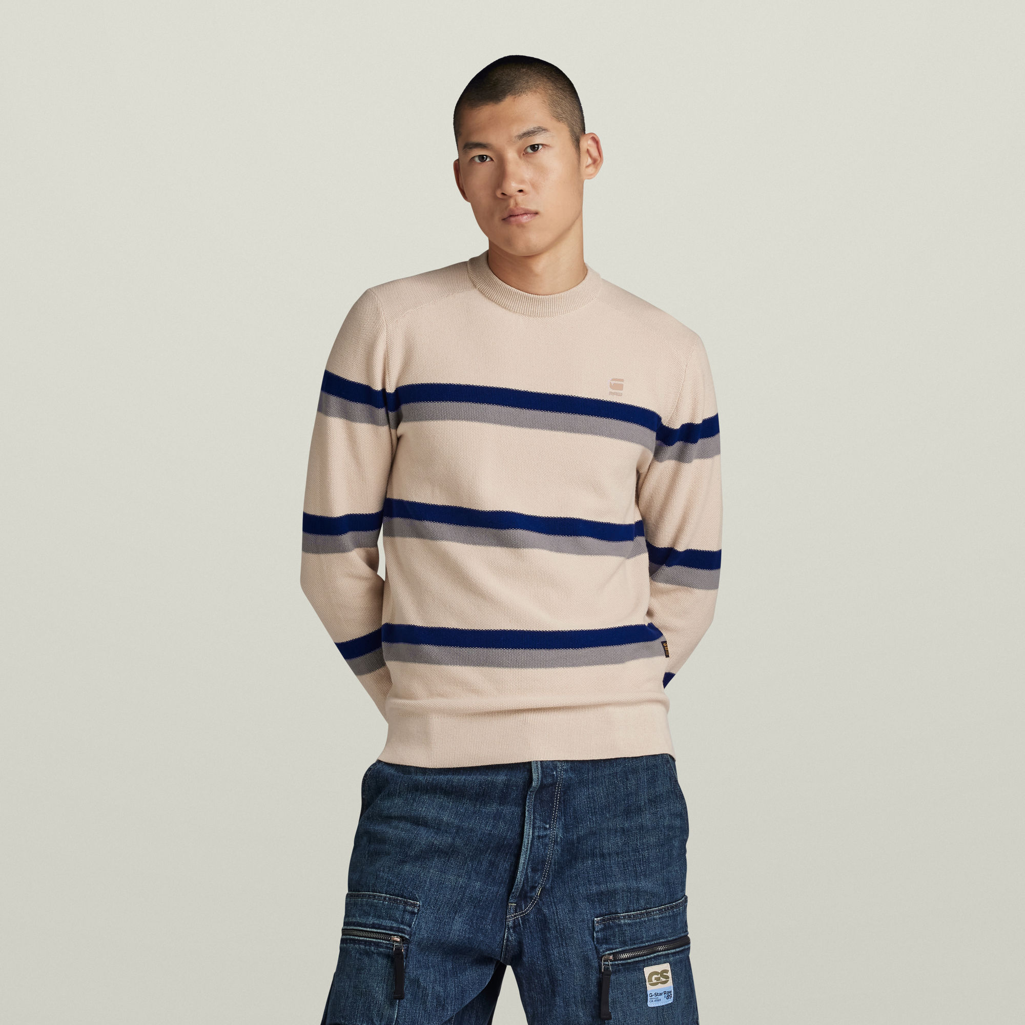 

Stripe Knitted Sweater - White - Men