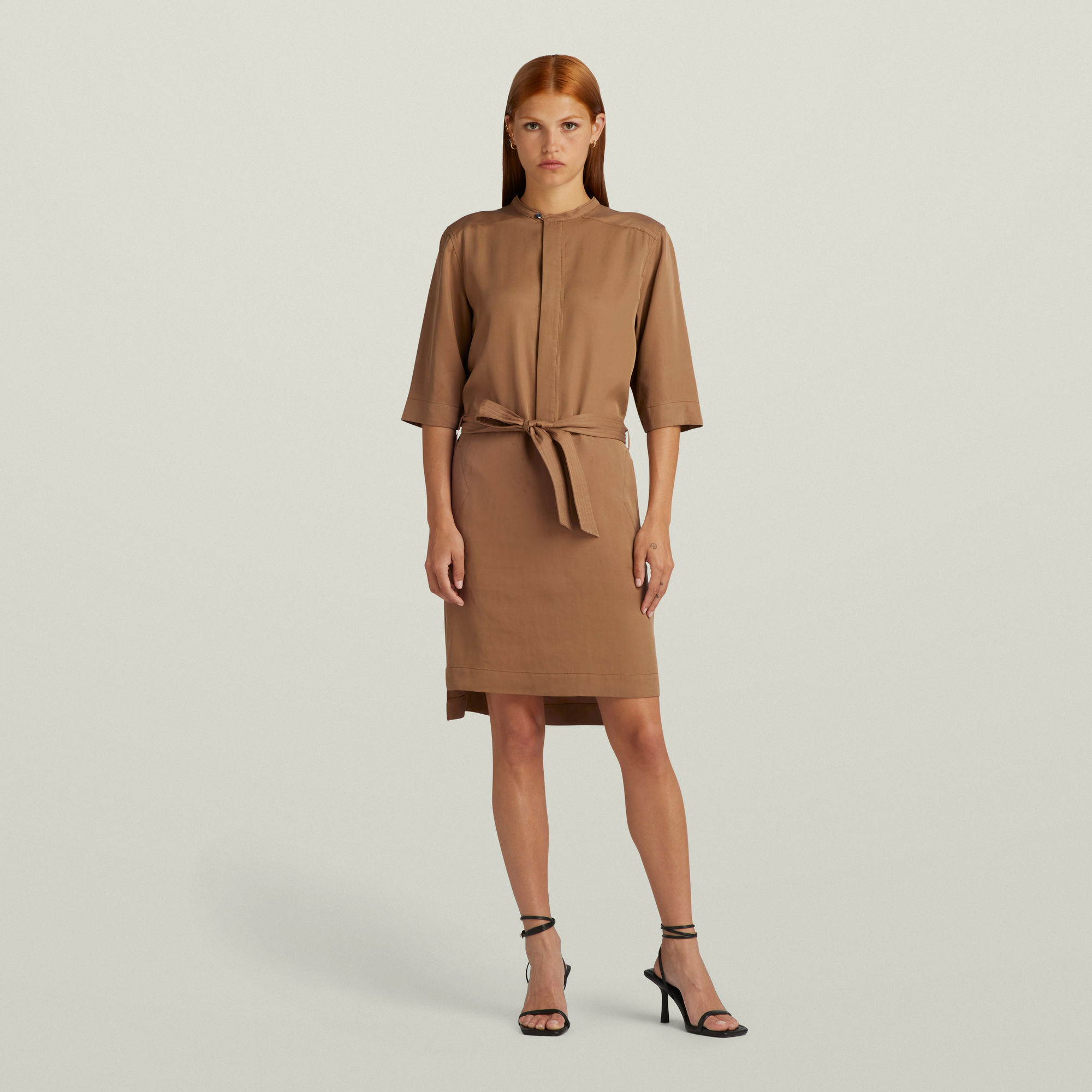 

Half Placket Shirt Dress - Brown - Women
