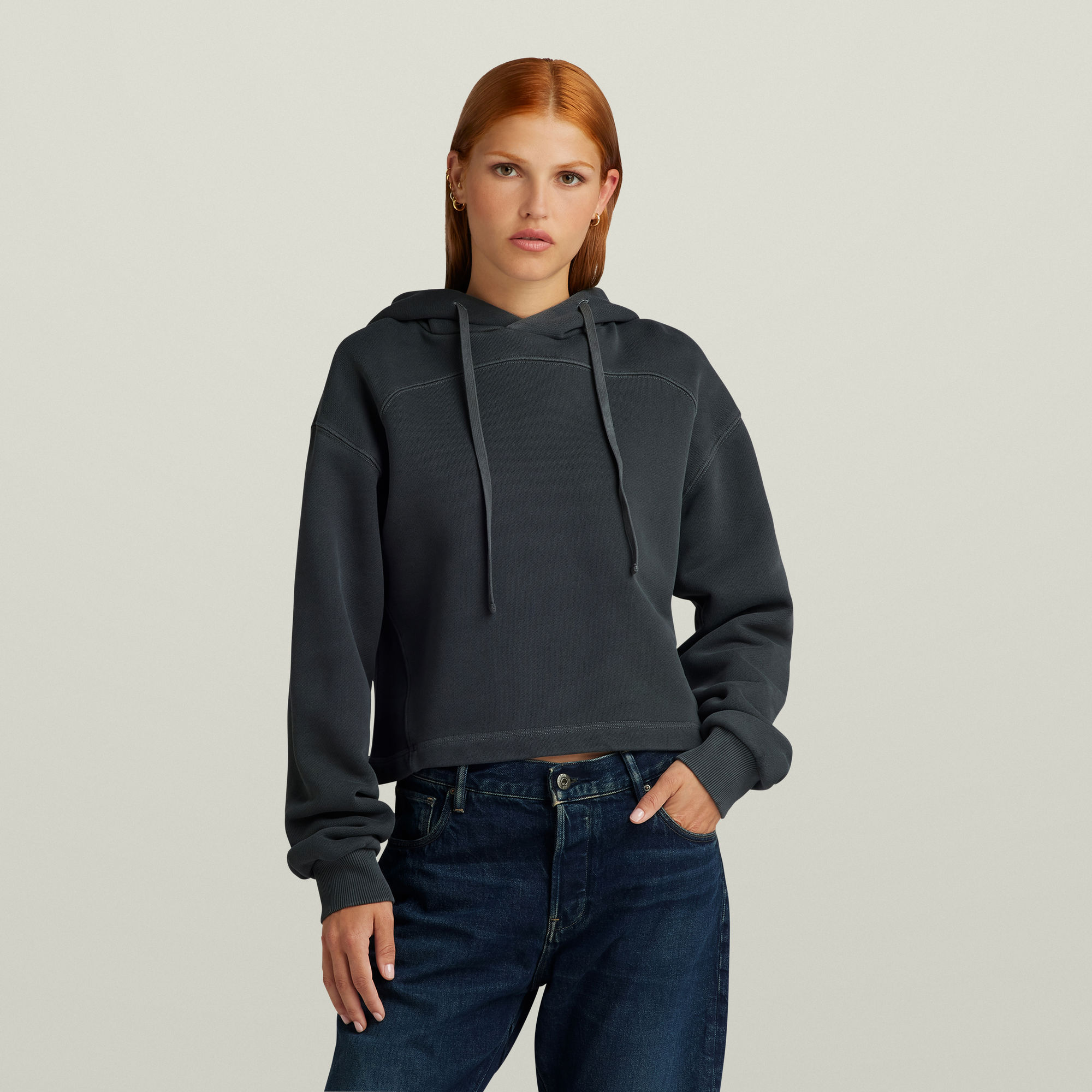 

Overdyed Loose Hooded Sweater - Black - Women