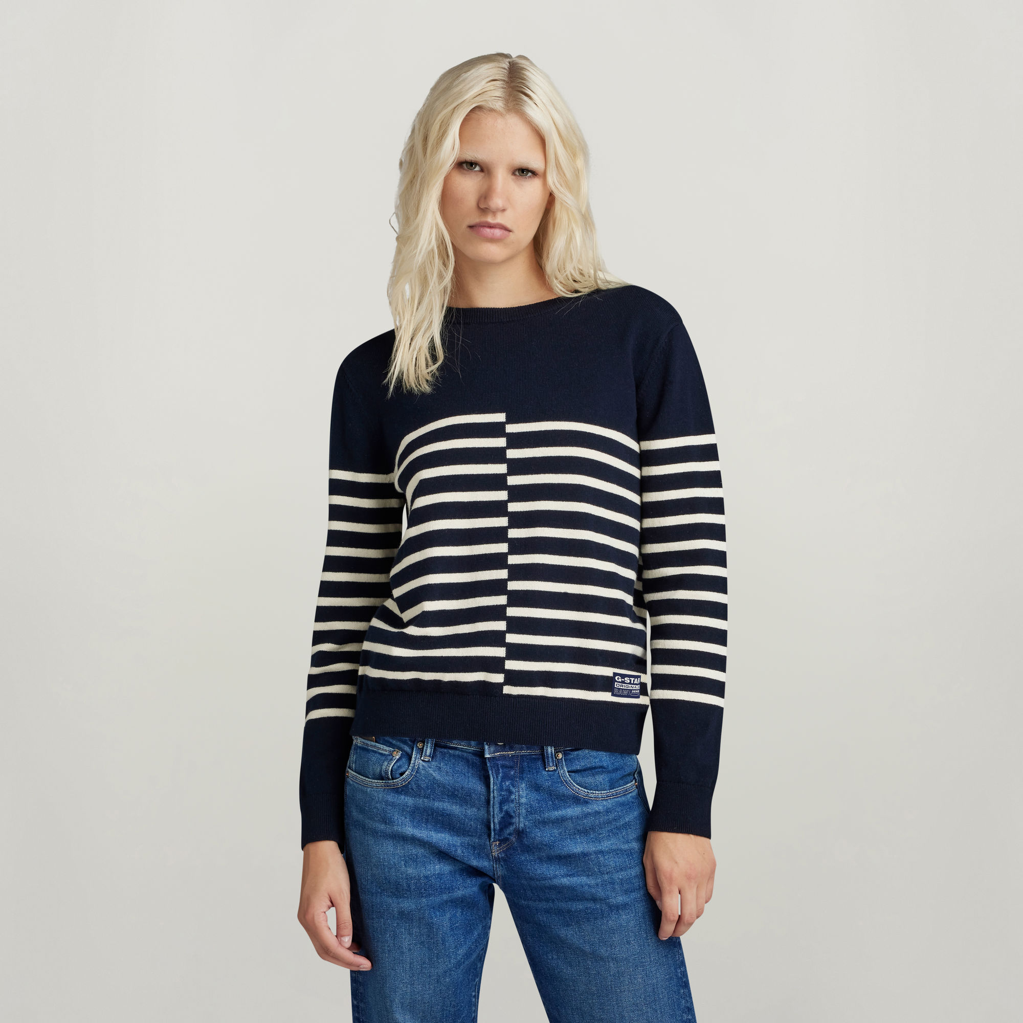 G-Star RAW Broken Stripe Jumper Donkerblauw Dames
