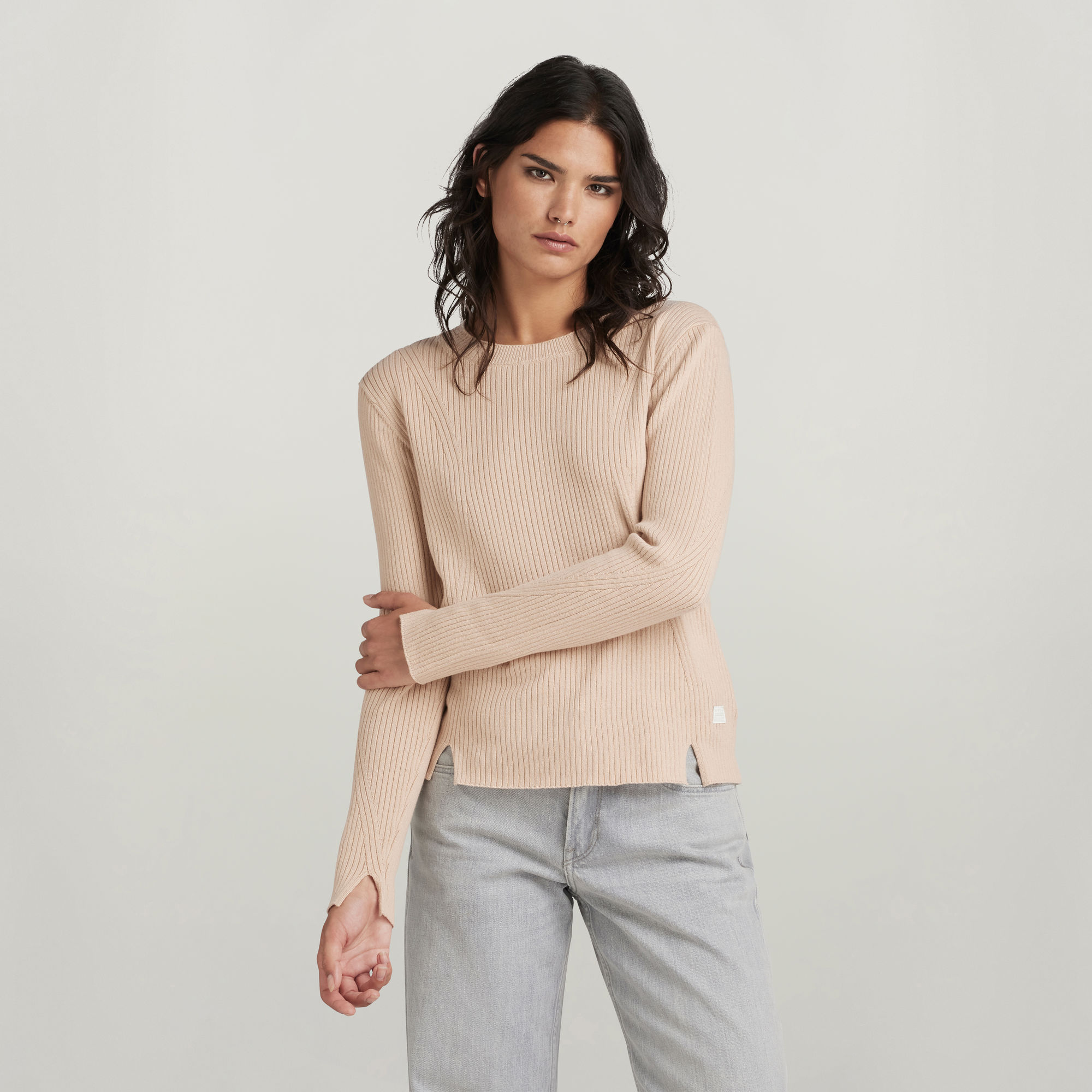 

Ribbed Pullover - Pink - Damen