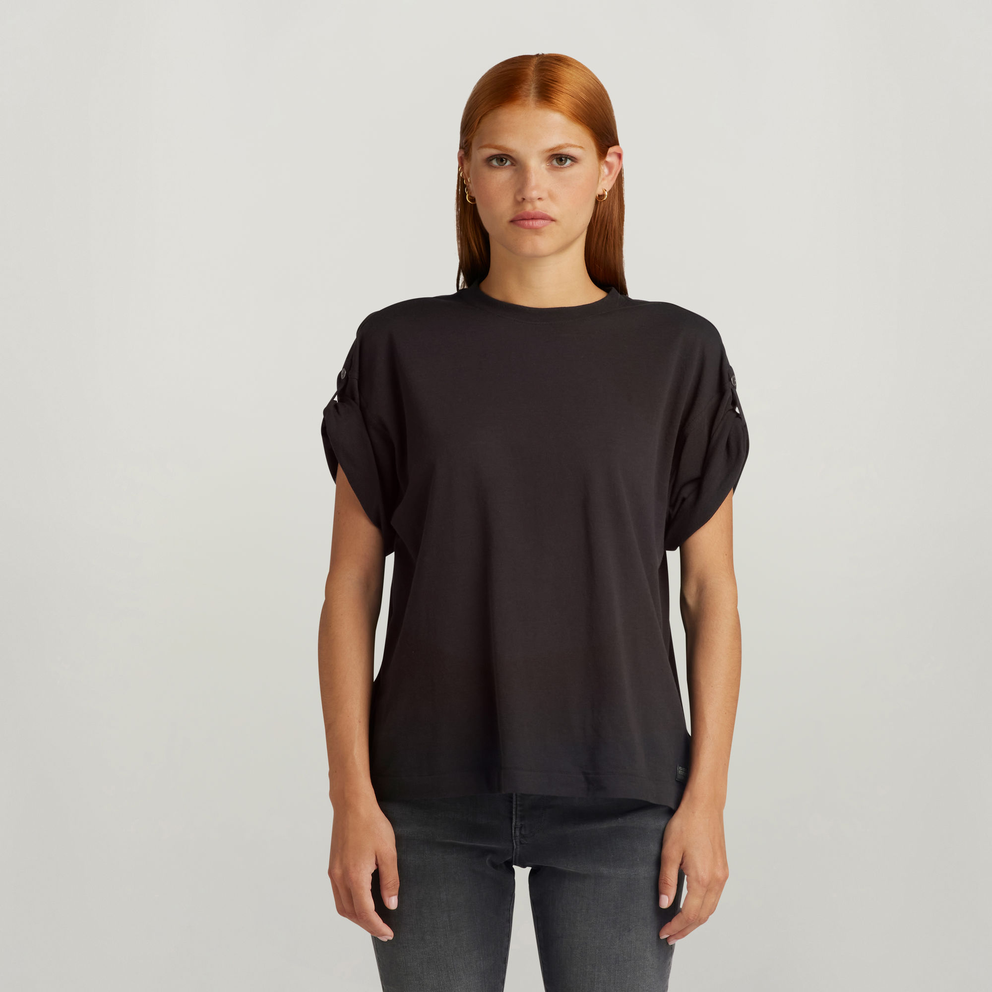 

Adjustable Sleeve Loose Top - Schwarz - Damen