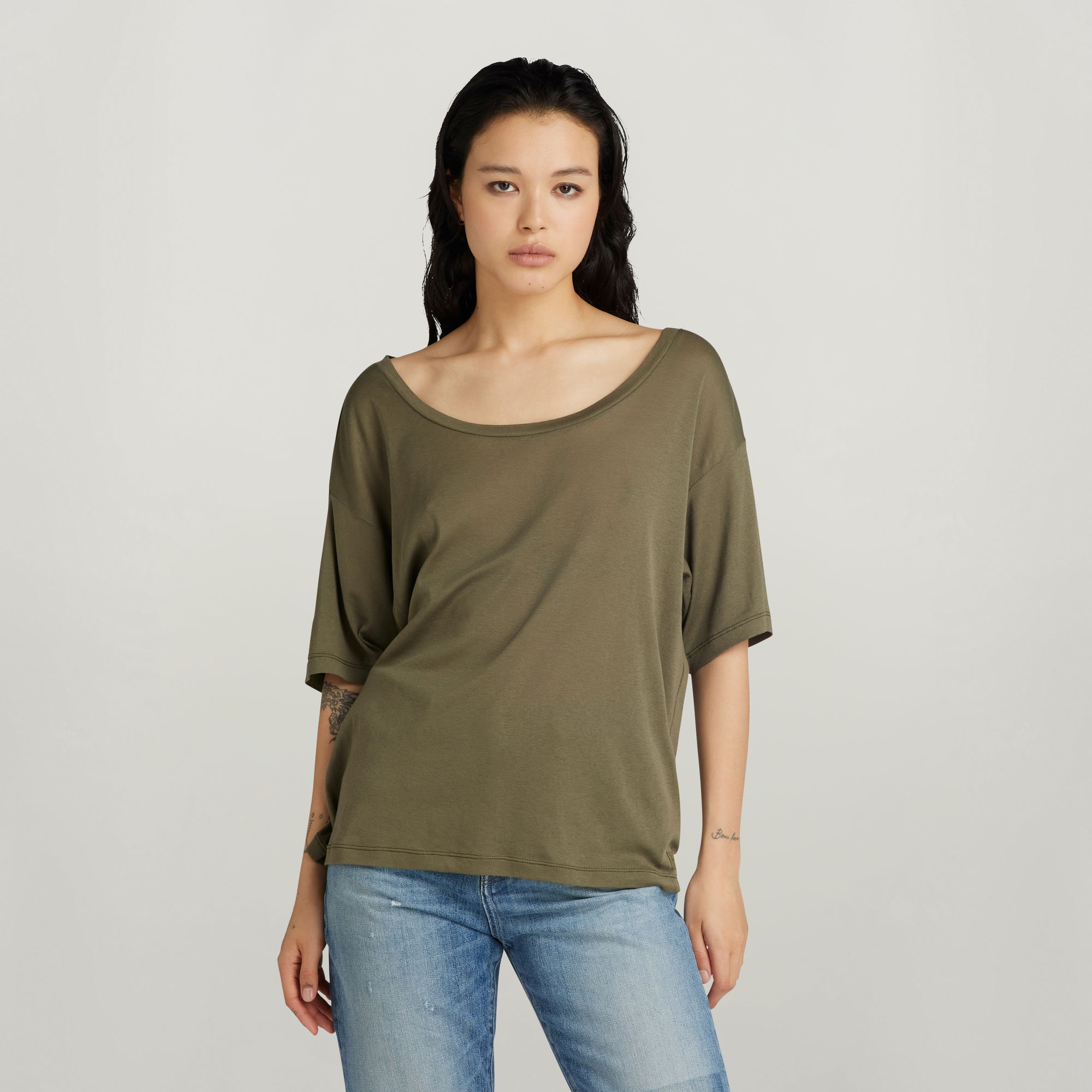 G-Star RAW Back Seam Loose Top Groen Dames