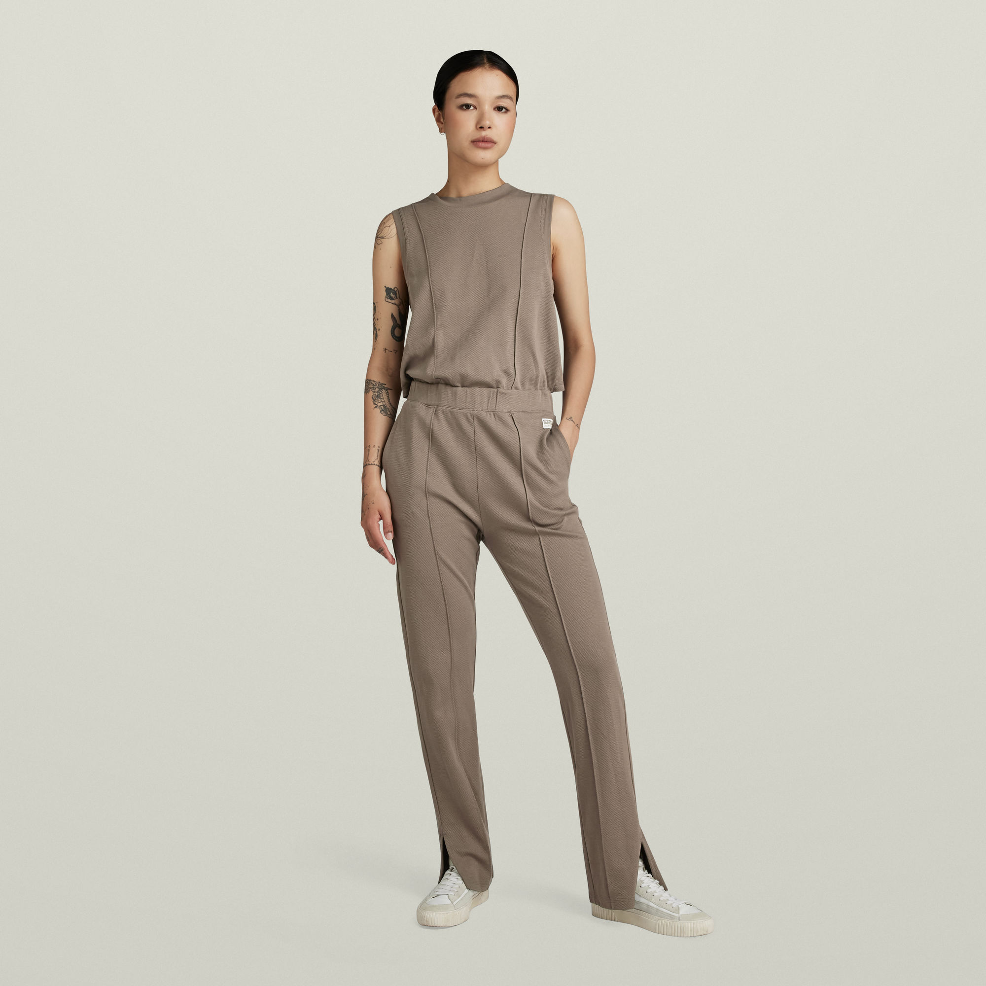 

Pintucked Jumpsuit - Brown - Women