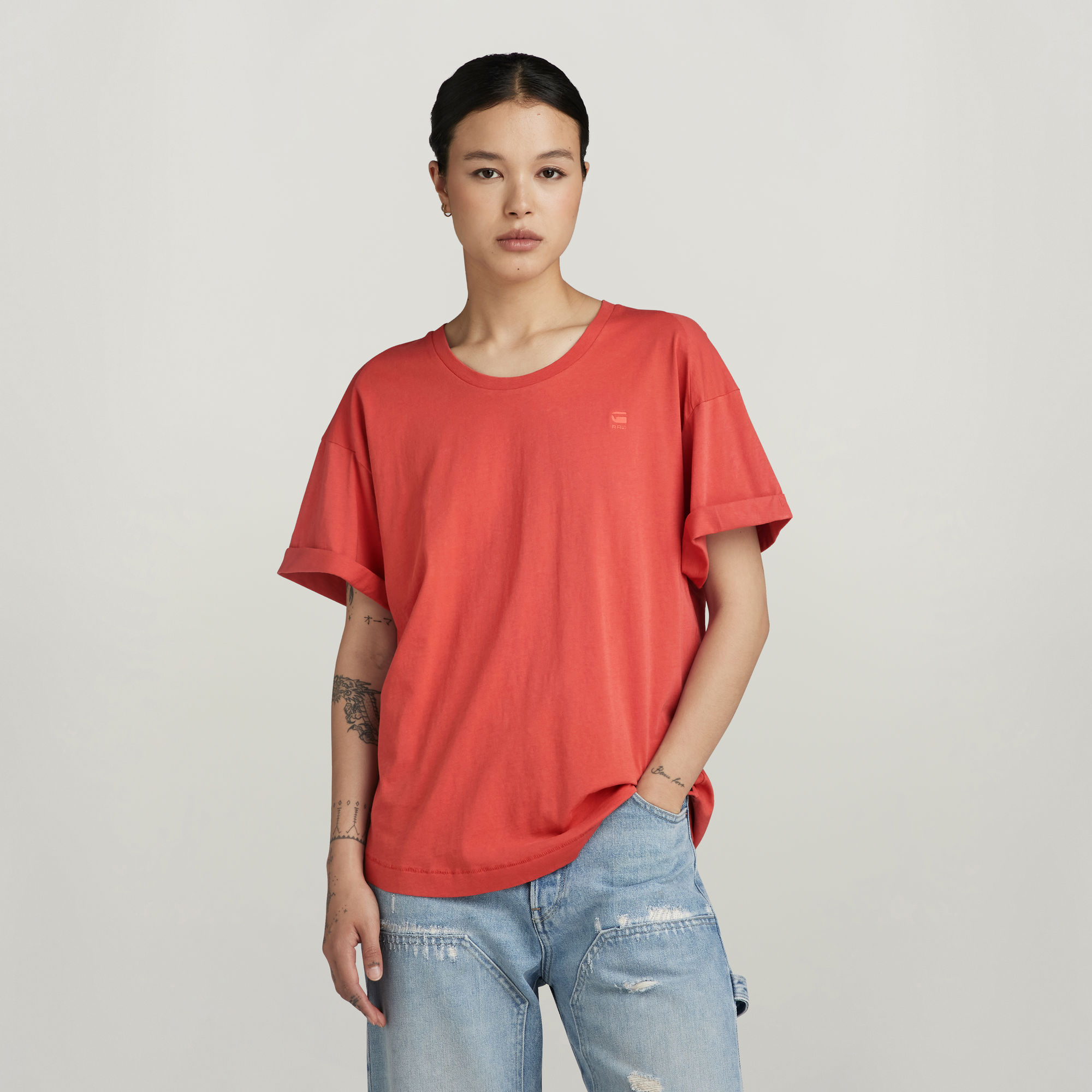G-Star RAW Rolled Up Sleeve Boyfriend Top Rood Dames