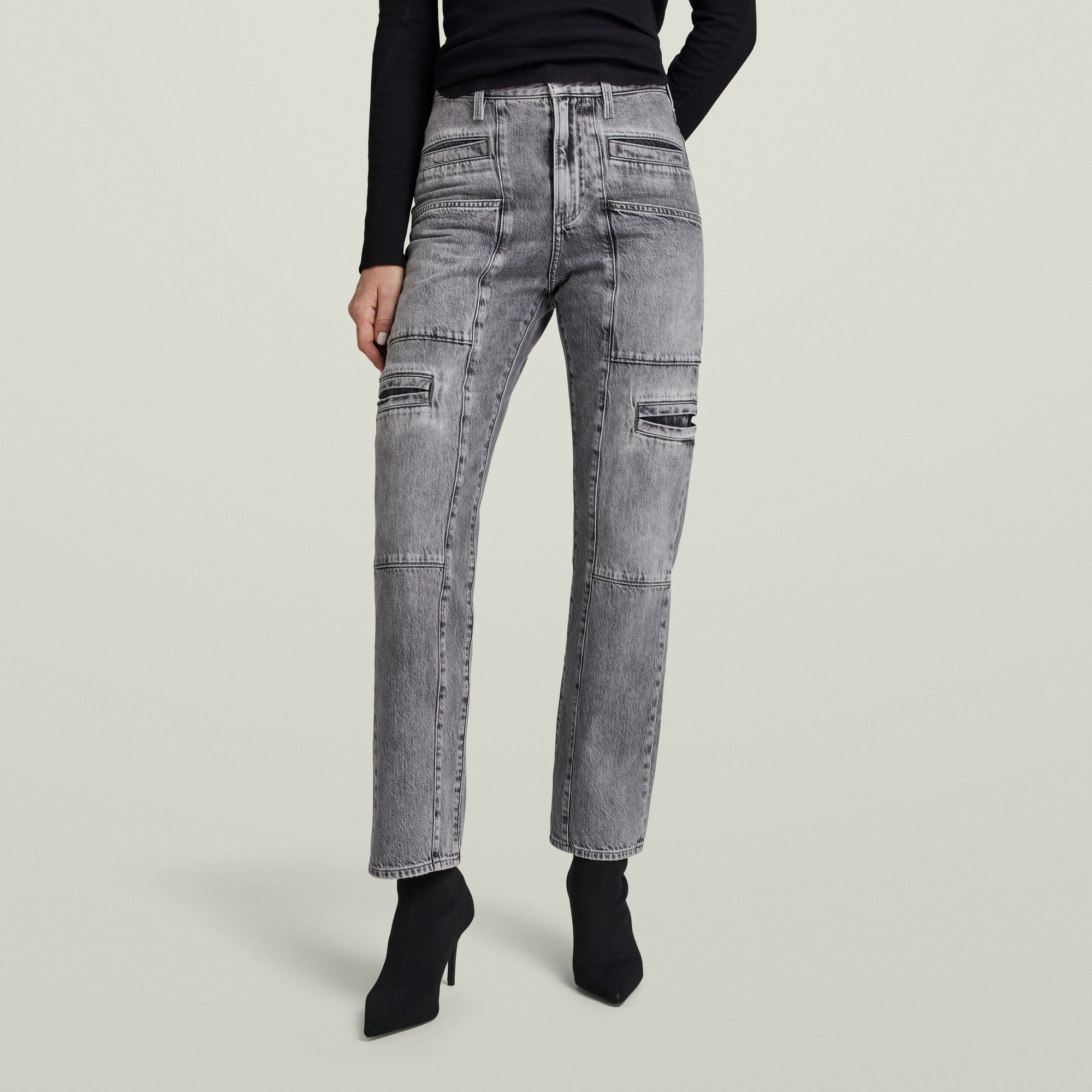 

Viktoria Utility High Straight Jeans - Grey - Women