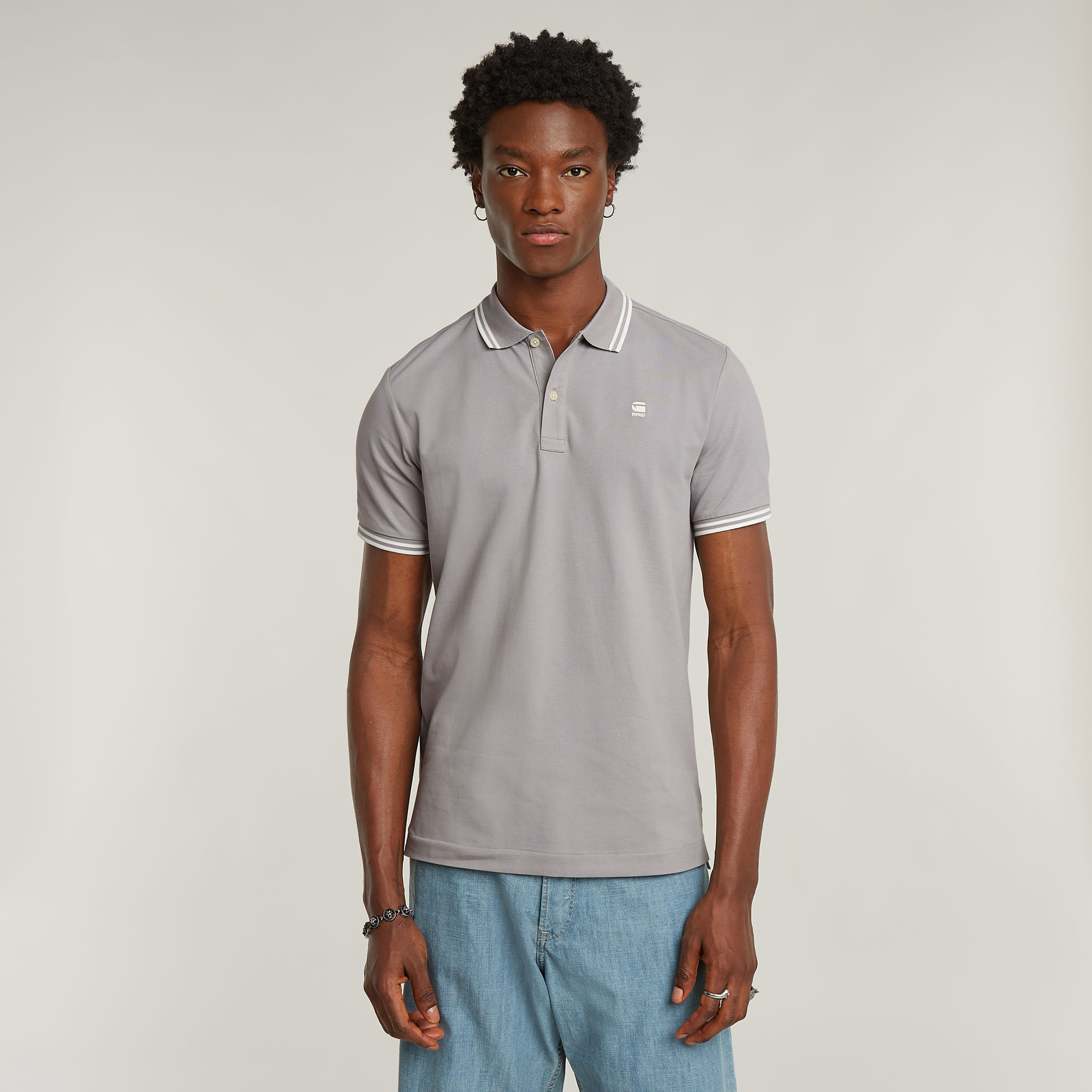 G-STAR RAW Heren Polo's & T-shirts Dunda Slim Stripe Polo S s Lichtgrijs