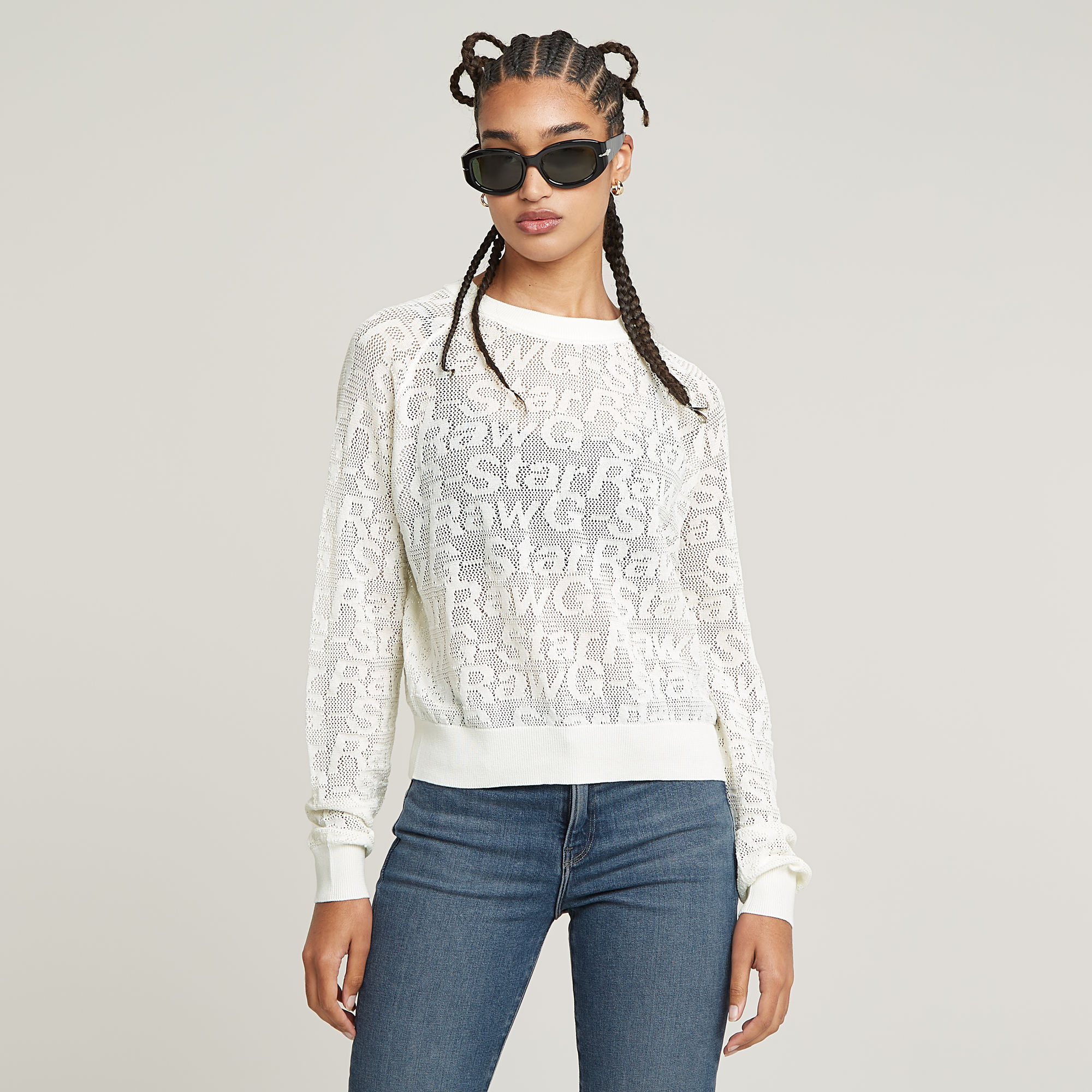 

Pointelle Lightweight Knitted Sweater - White - Women