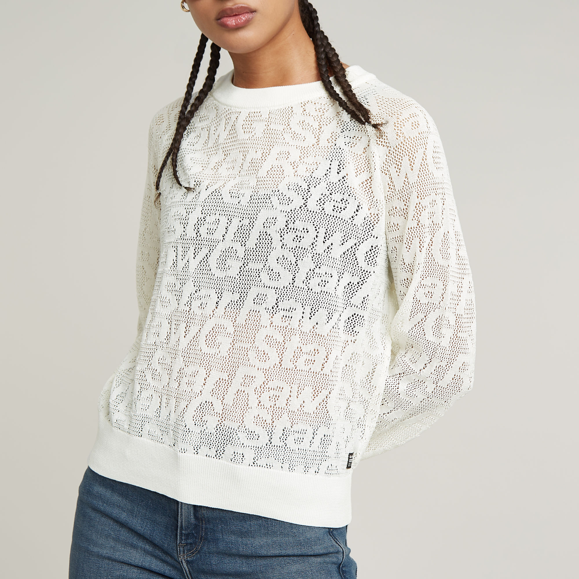 G-Star RAW Pointelle Lichtgewicht Gebreide Trui Wit Dames