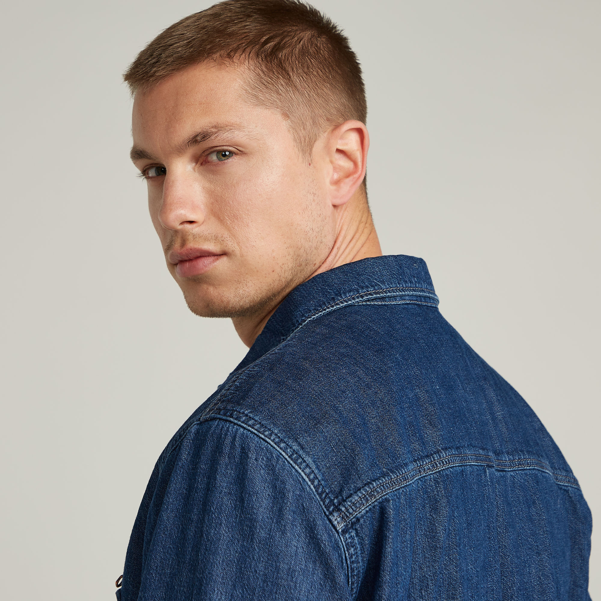 G-Star RAW Pleated Zip Regular Shirt Donkerblauw Heren