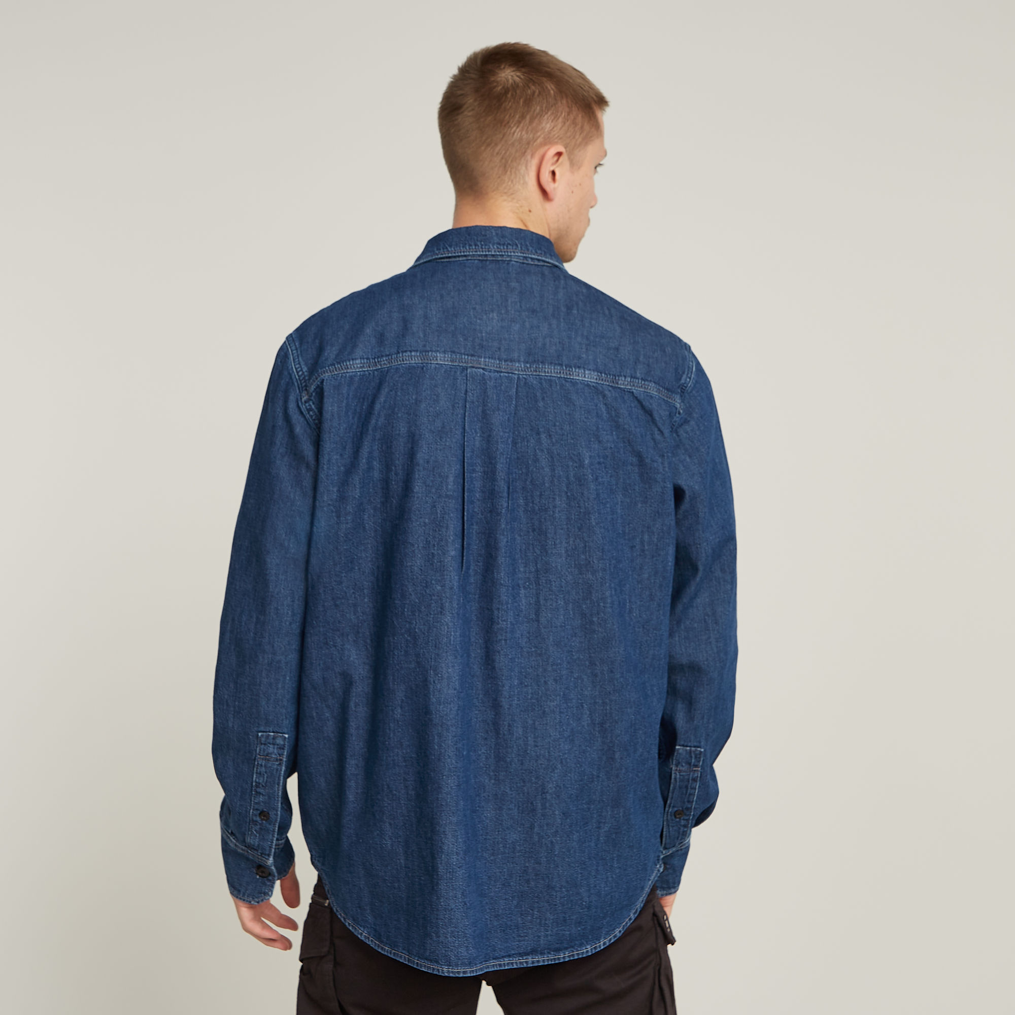 G-Star RAW Pleated Zip Regular Shirt Donkerblauw Heren