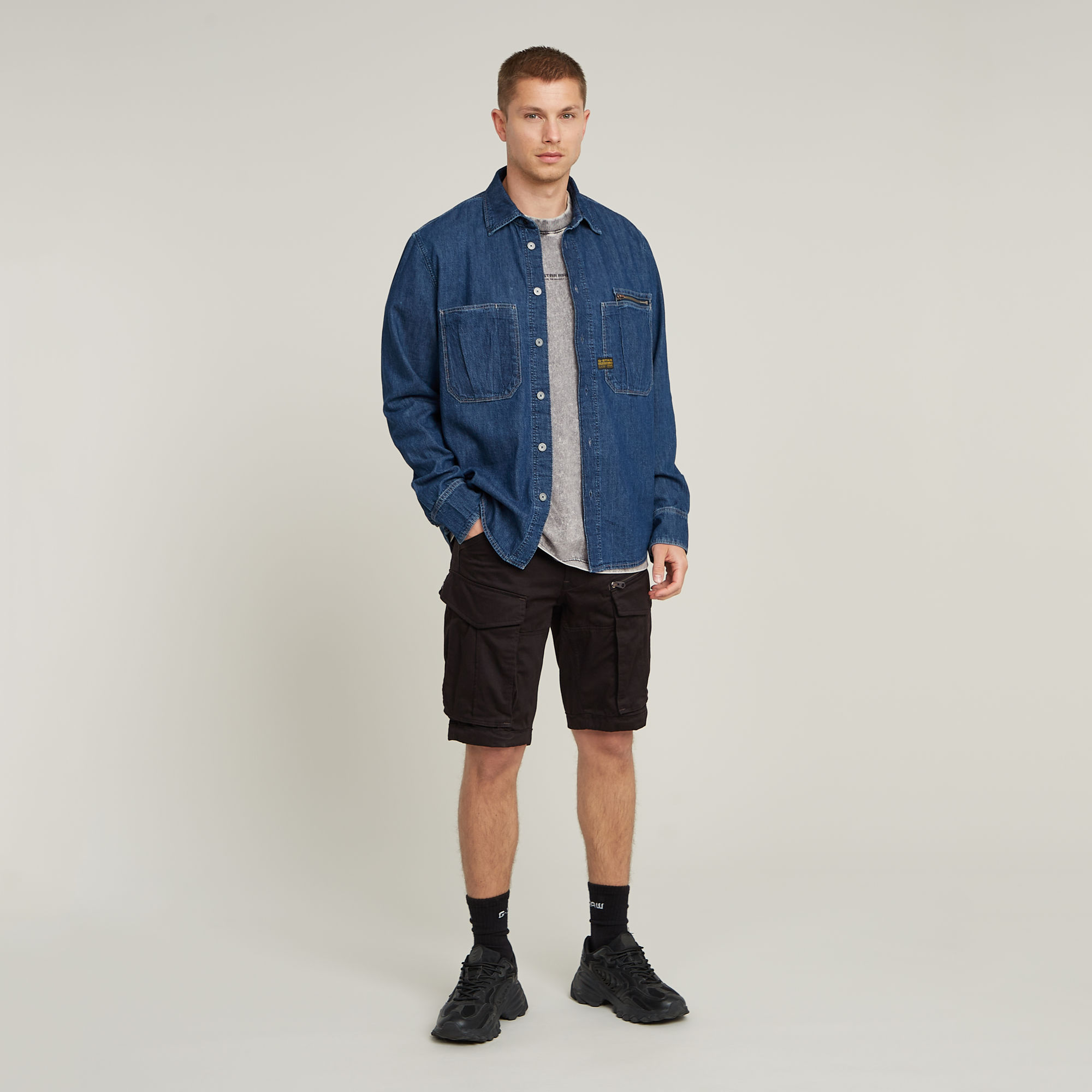 G-Star RAW Pleated Zip Regular Shirt Donkerblauw Heren