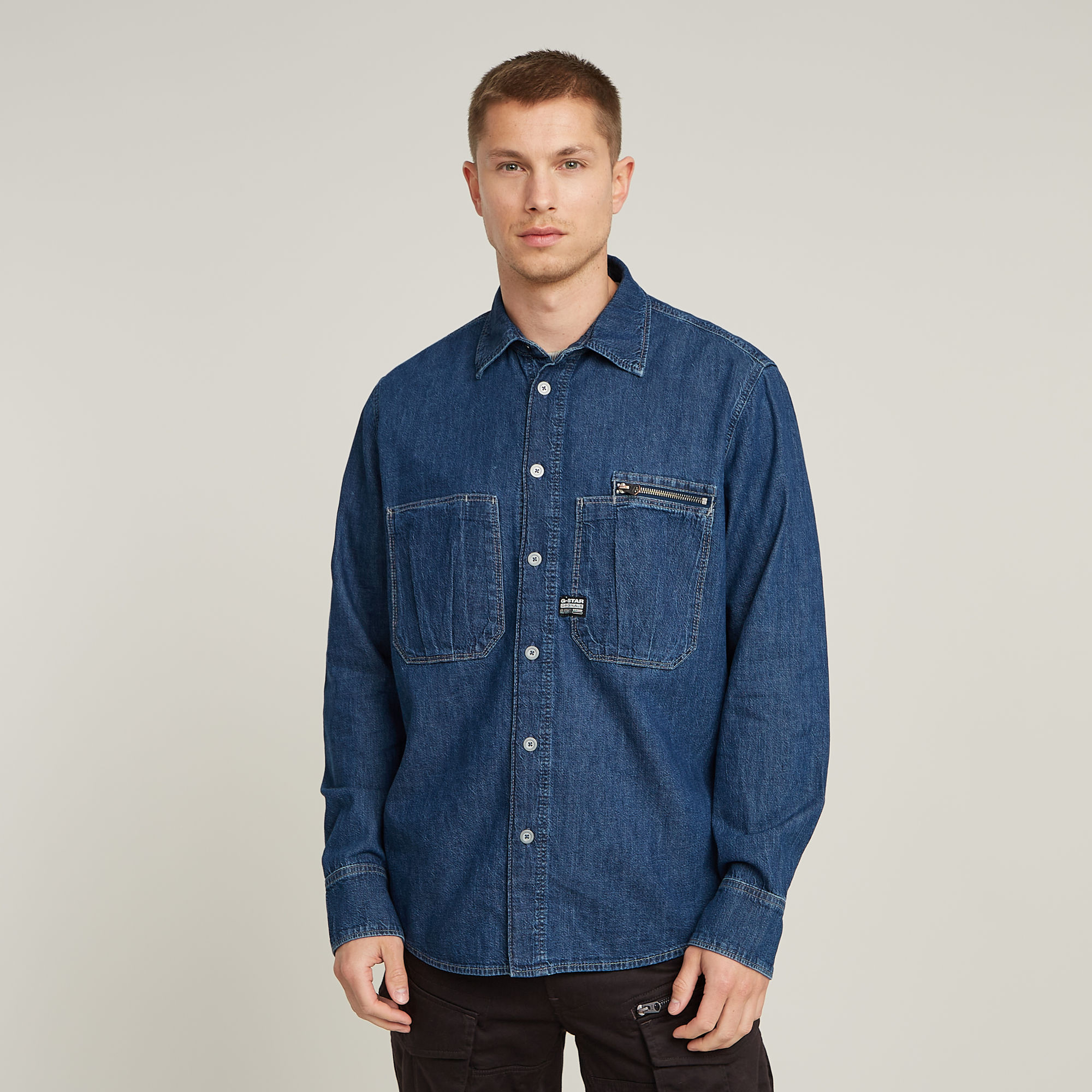 

Pleated Zip Regular Shirt - Dark blue - Men