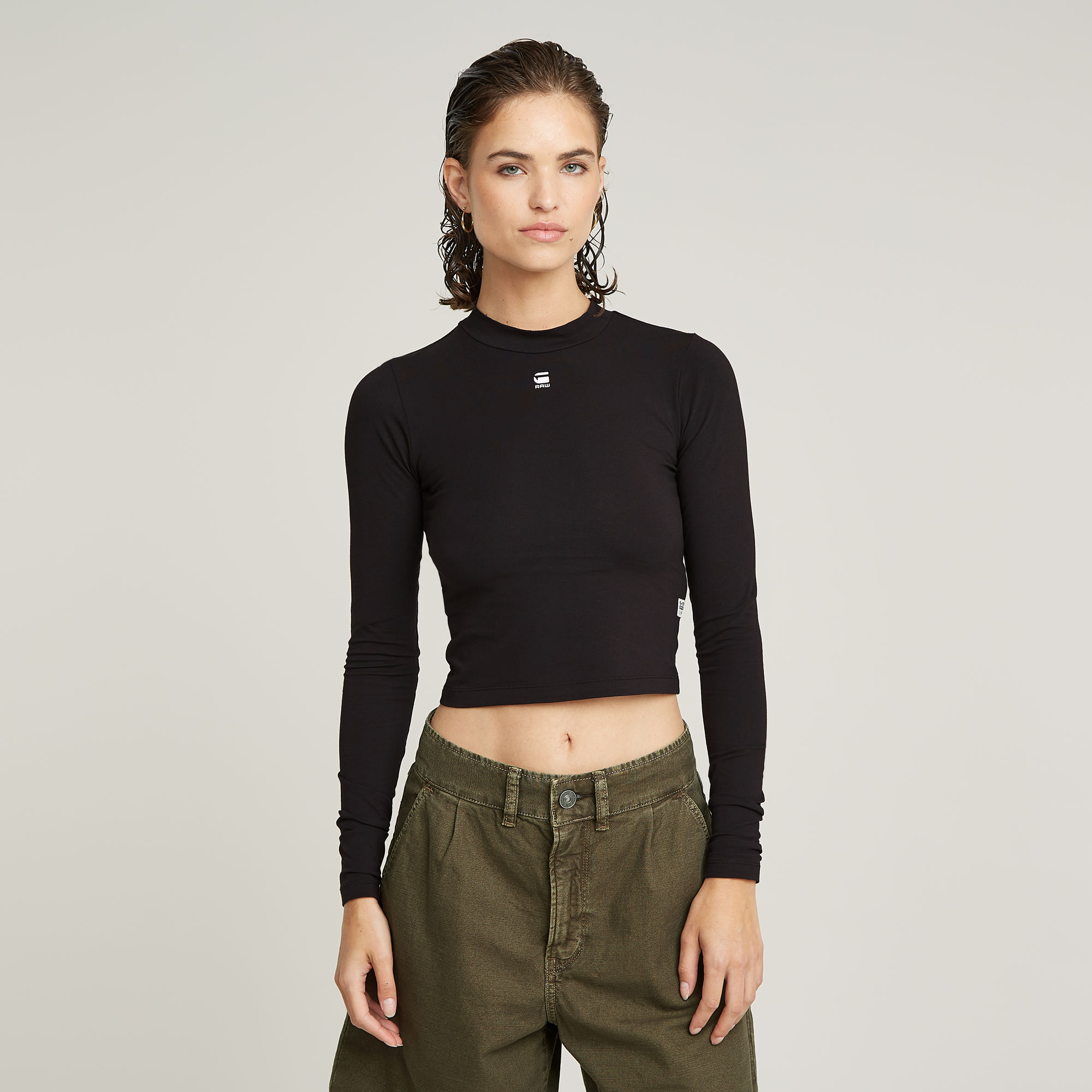 

Cropped Mock Slim Top - Black - Women