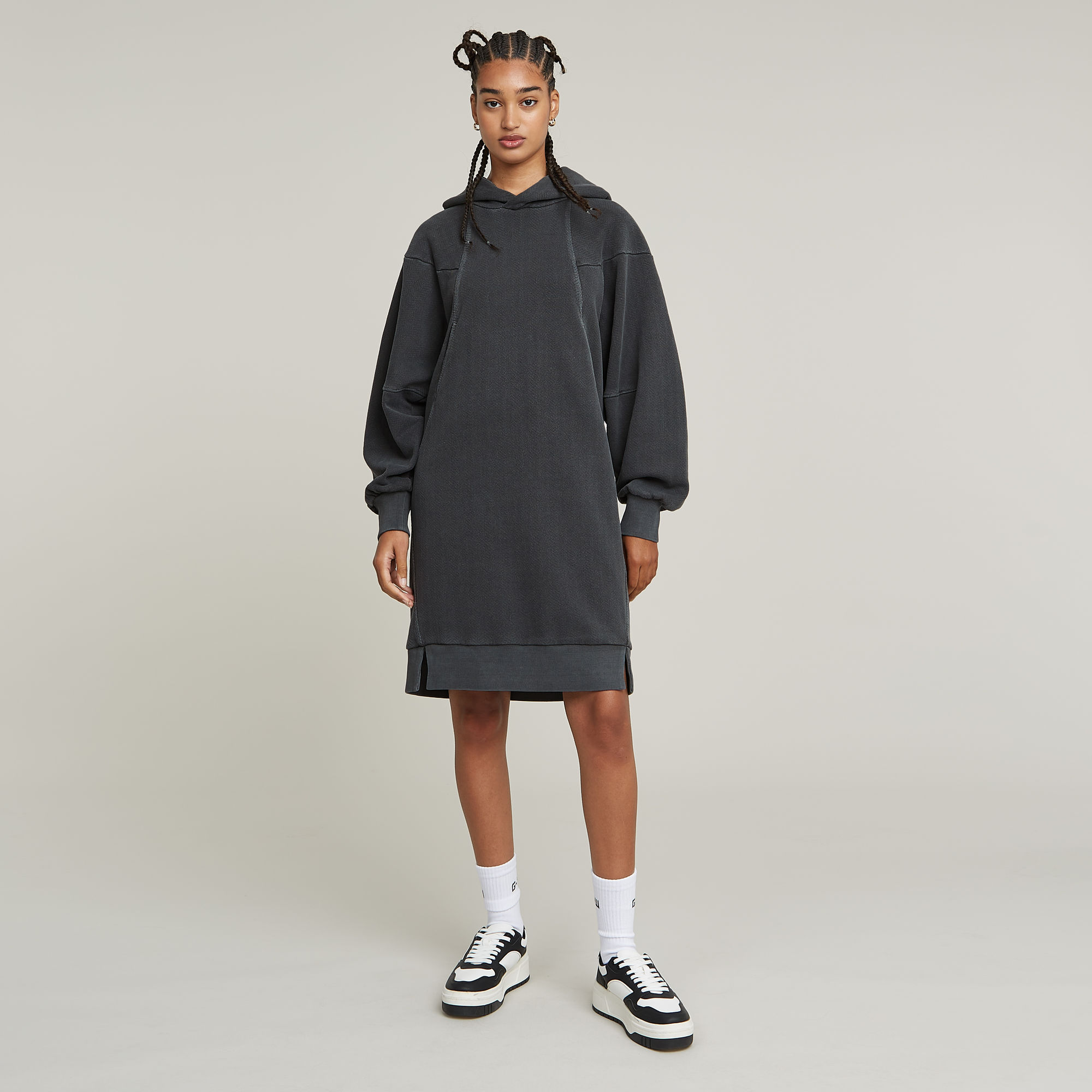 

Overdyed Hooded Sweater Dress - Black - Women