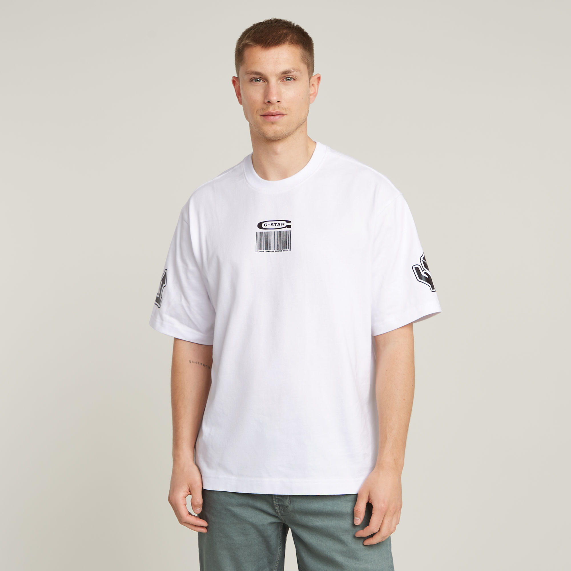 Barcode Boxy T-Shirt - Weiß - Herren