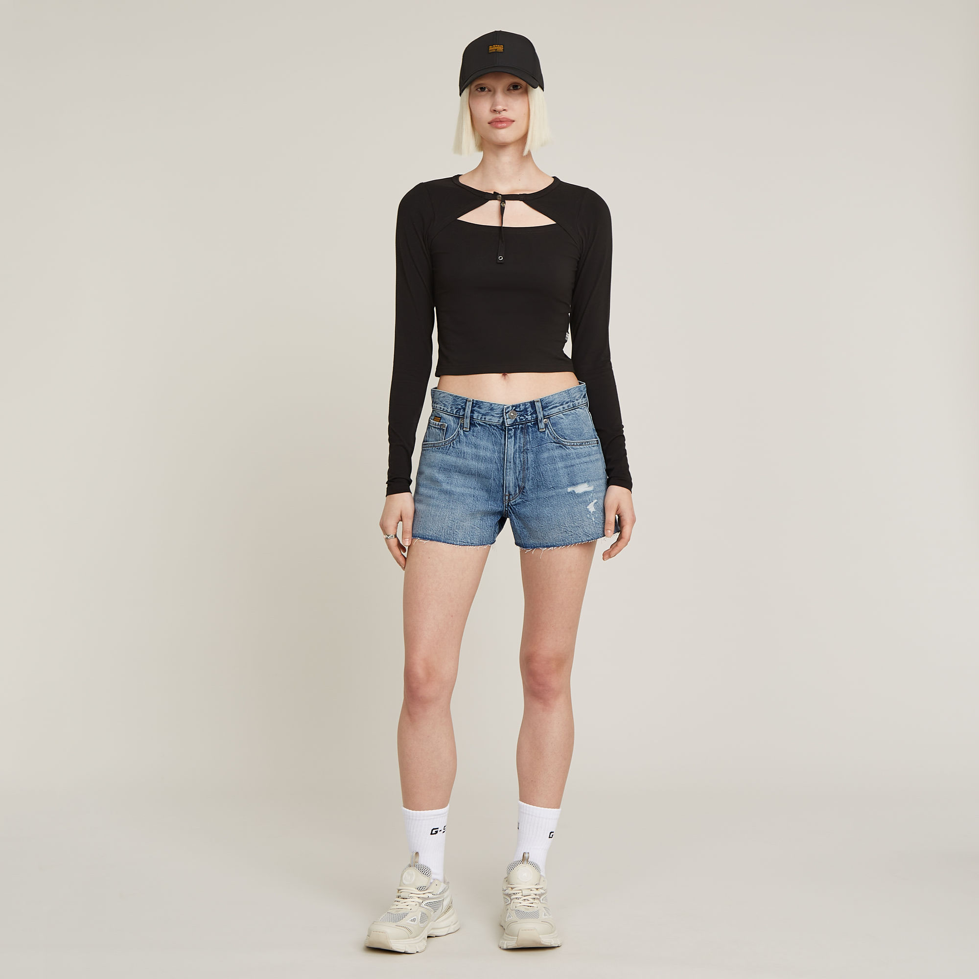 G-Star RAW True Denim Short Raw Edge Midden blauw Dames