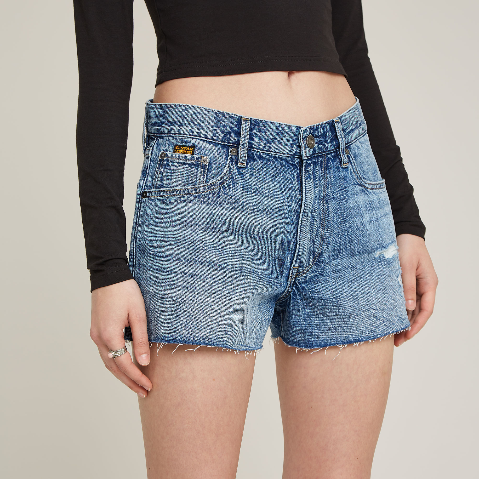 G-Star RAW True Denim Short Raw Edge Midden blauw Dames