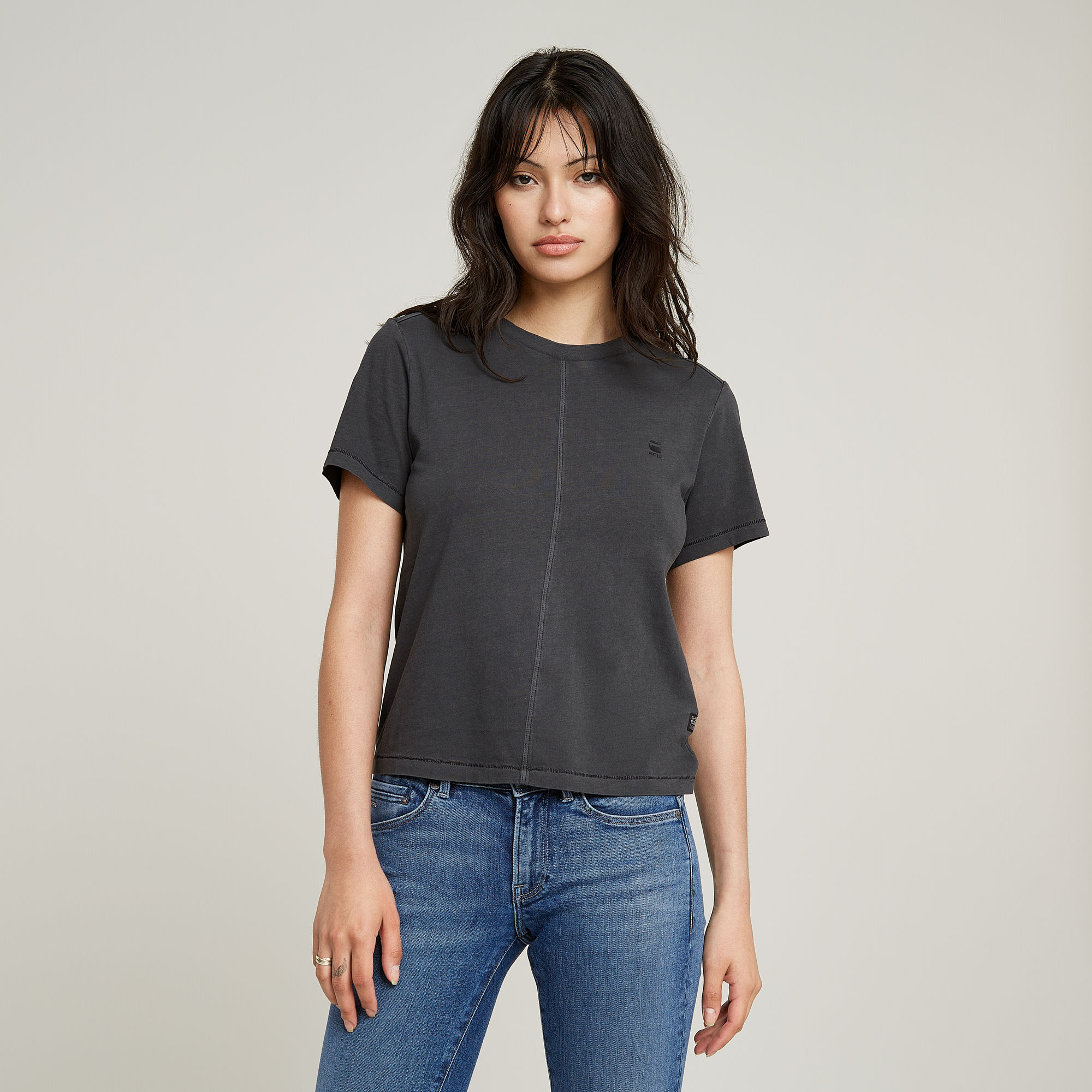 Overdyed Front Seam Top - Schwarz - Damen