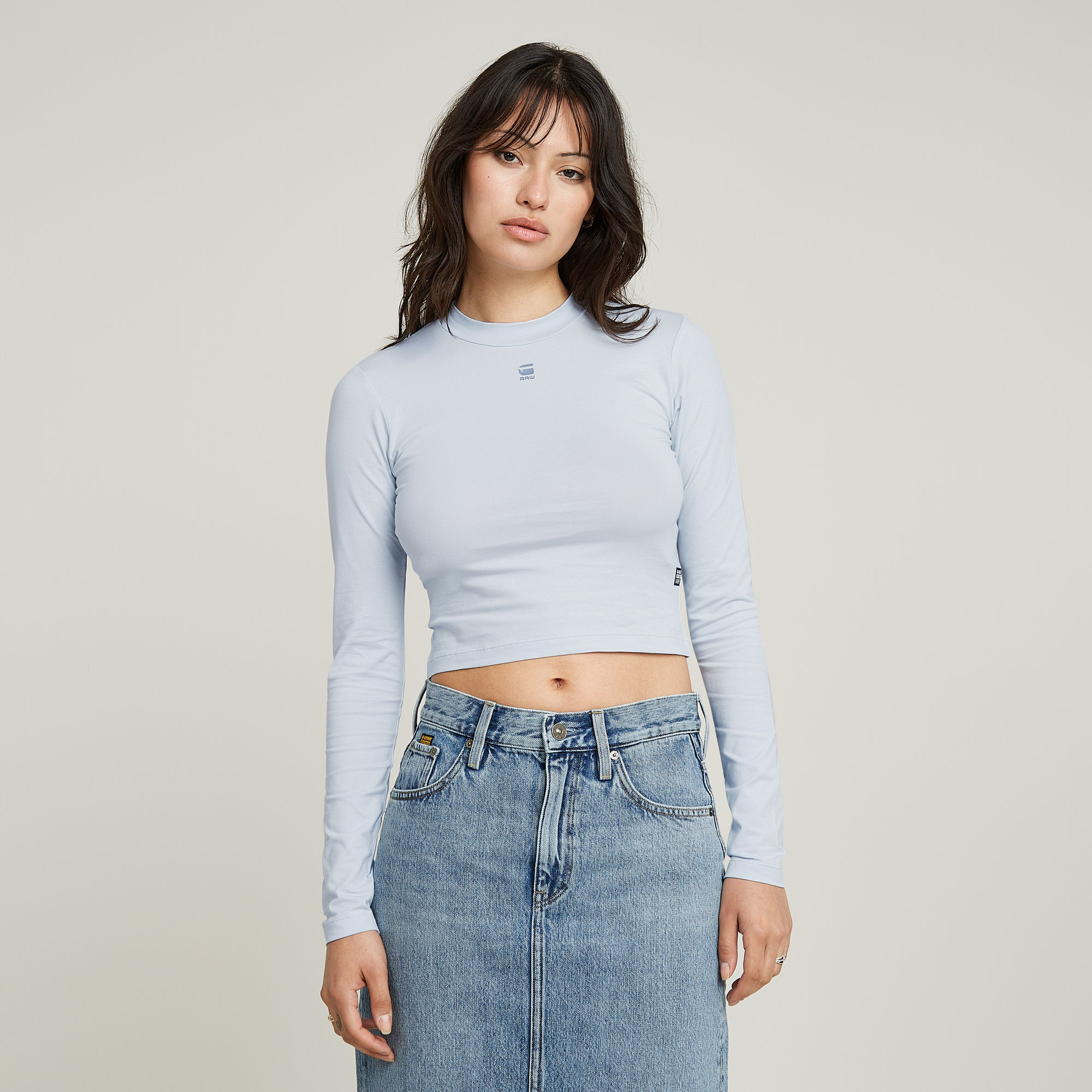 Cropped Mock Slim Top - Hellblau - Damen