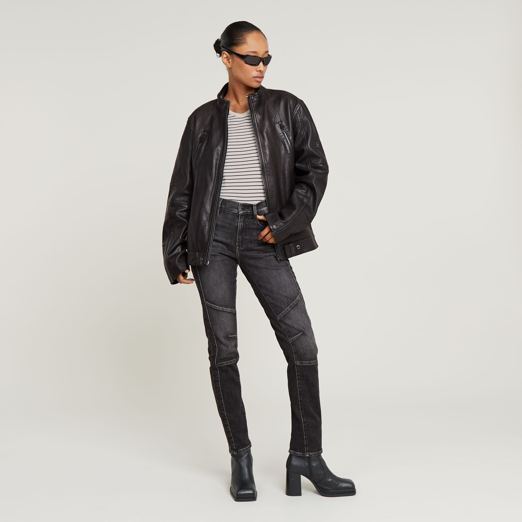 G-Star RAW Ace 2.0 Biker Slim Straight Jeans Grijs Dames