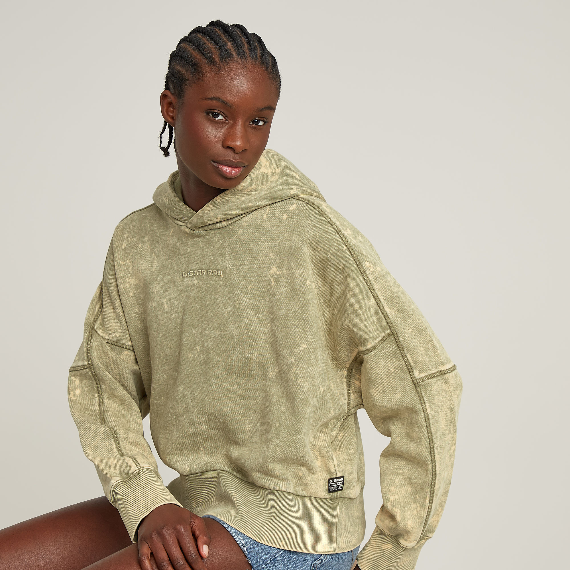 G-Star RAW Washed Embossed Oversized Hoodie Groen Dames