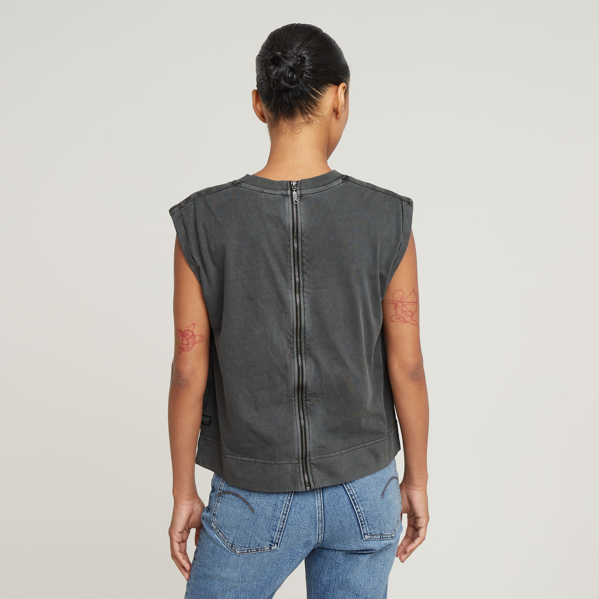 Back Zip Overdyed Top - Schwarz - Damen