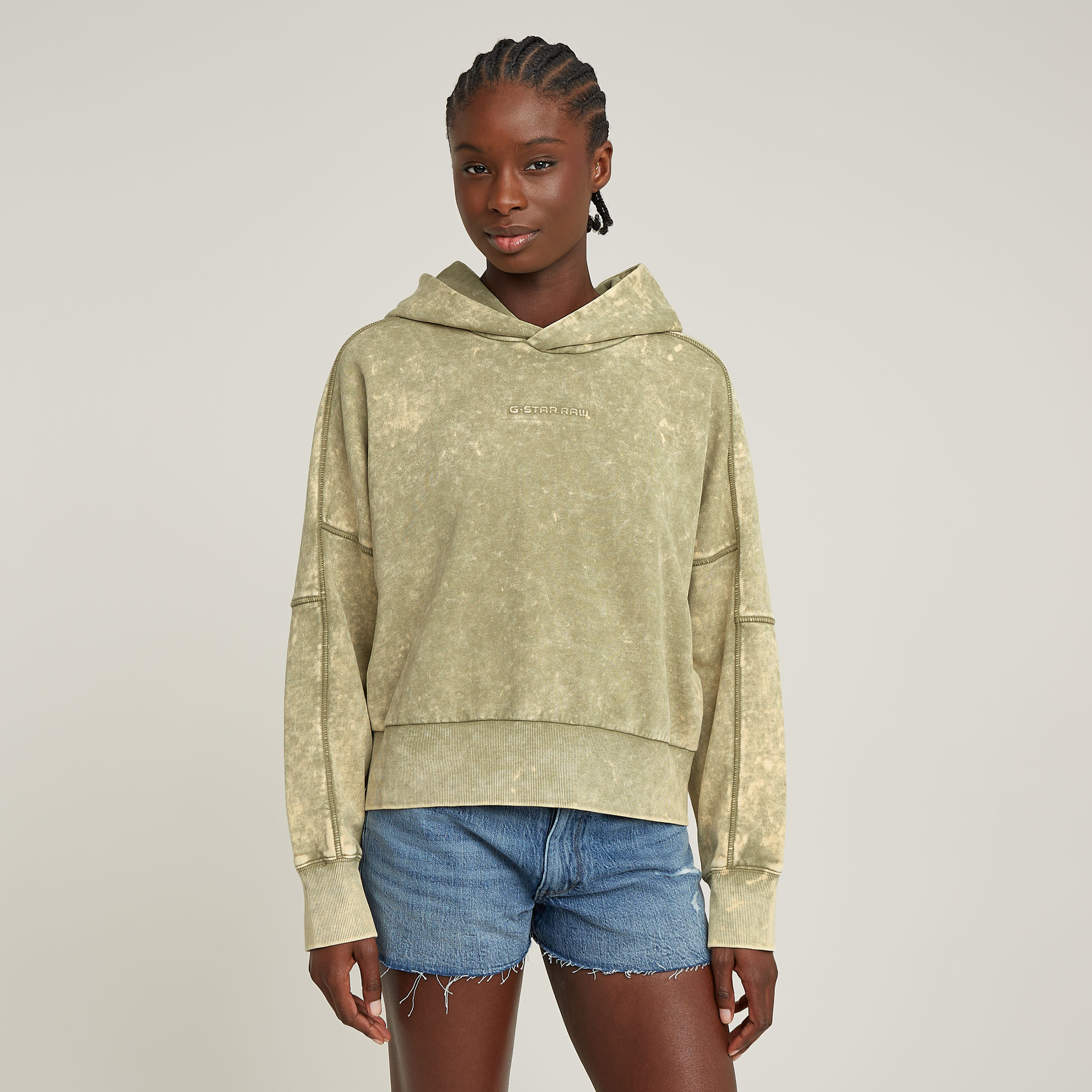 

Washed Embossed Oversized Hoodie - Green - Women