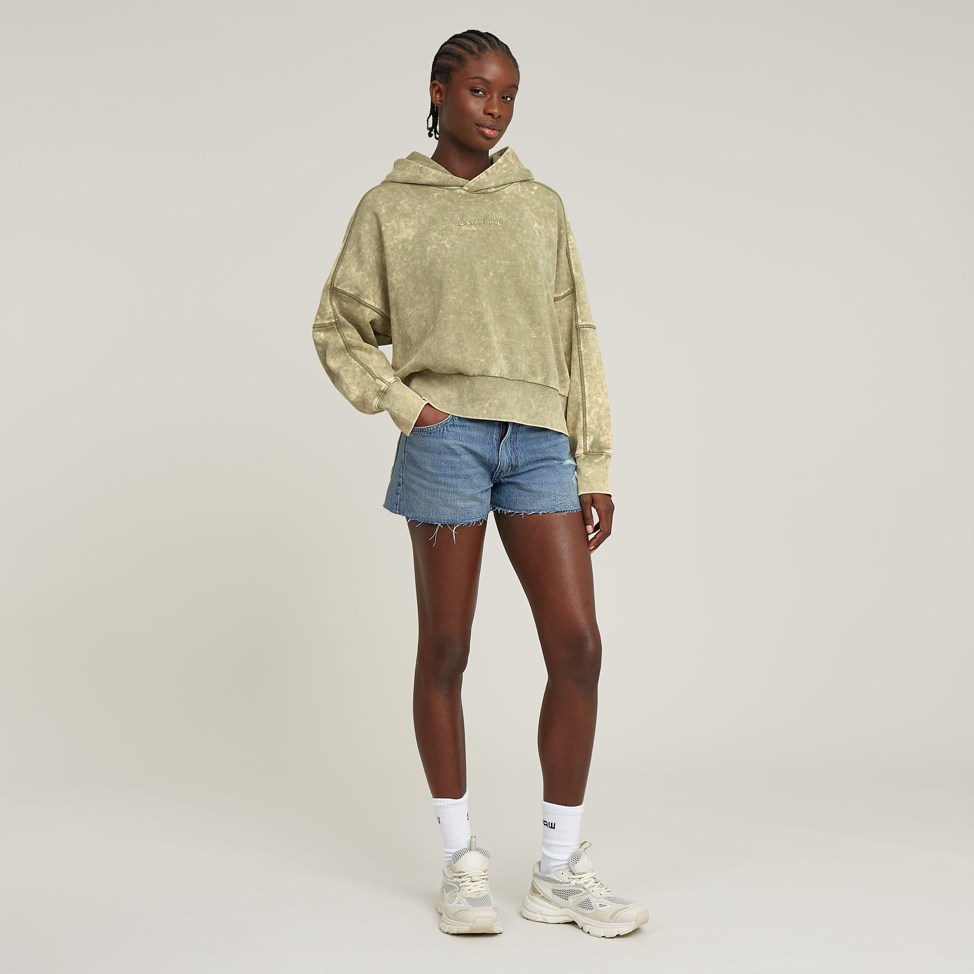 G-Star RAW Washed Embossed Oversized Hoodie Groen Dames