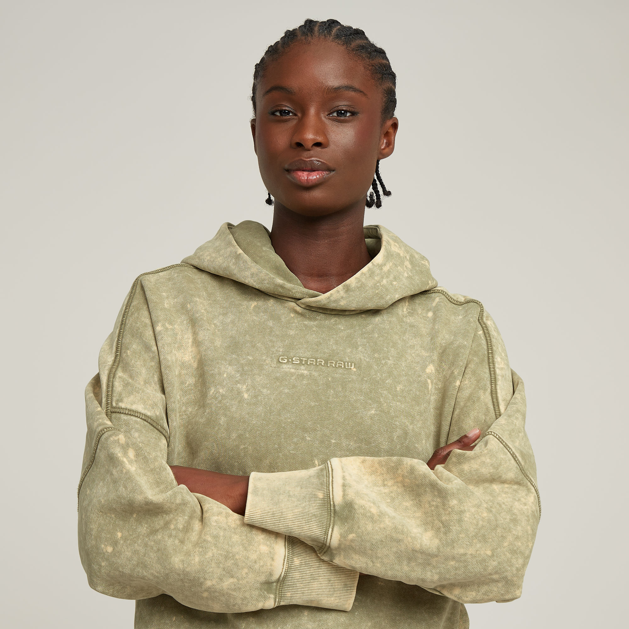 G-Star RAW Washed Embossed Oversized Hoodie Groen Dames