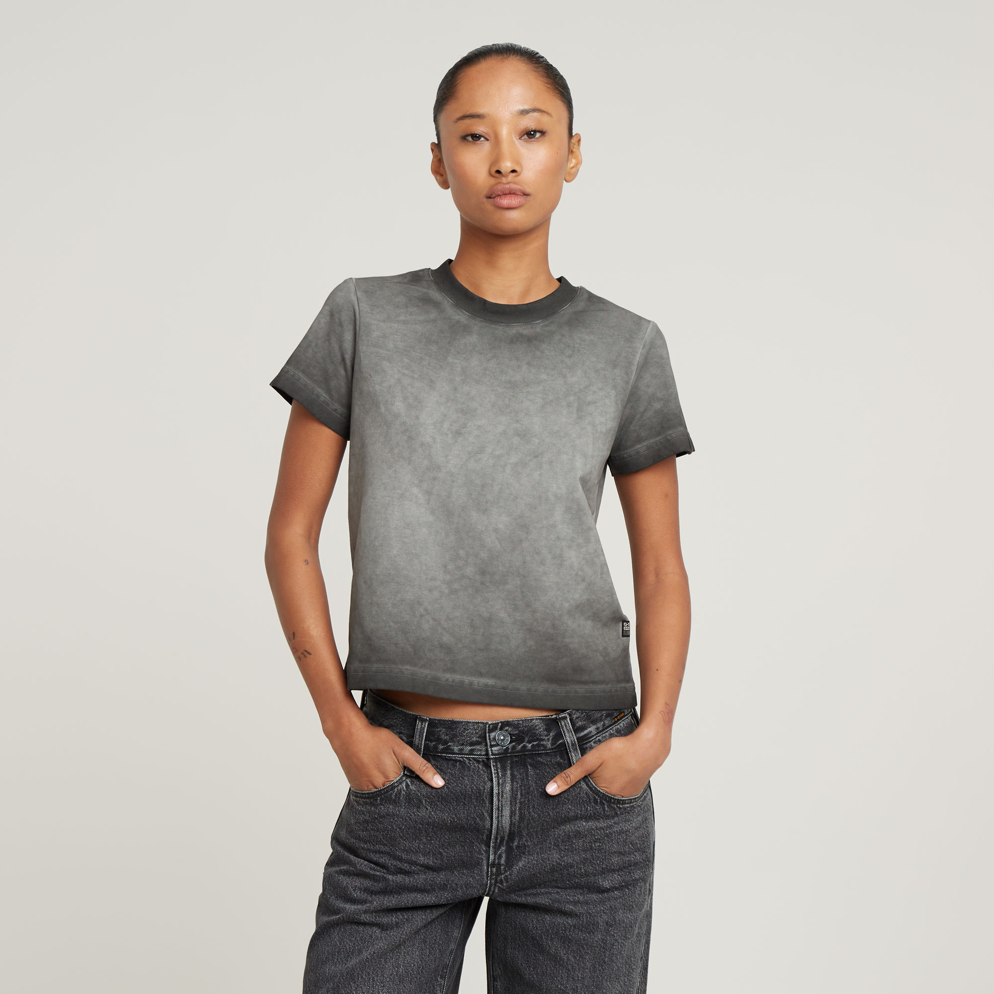 Overdyed Micro Boxy Top - Schwarz - Damen