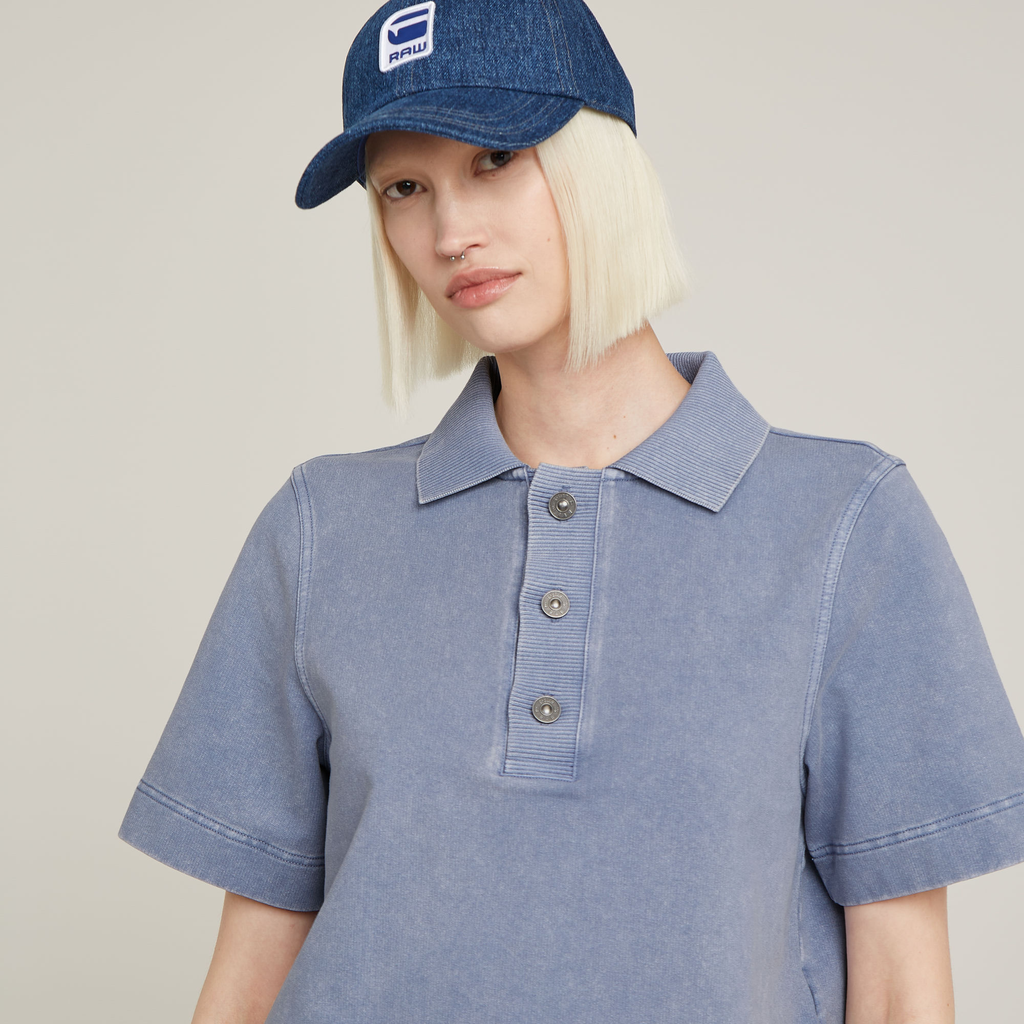 G-Star RAW Overdyed Polo Sweater Lichtblauw Dames