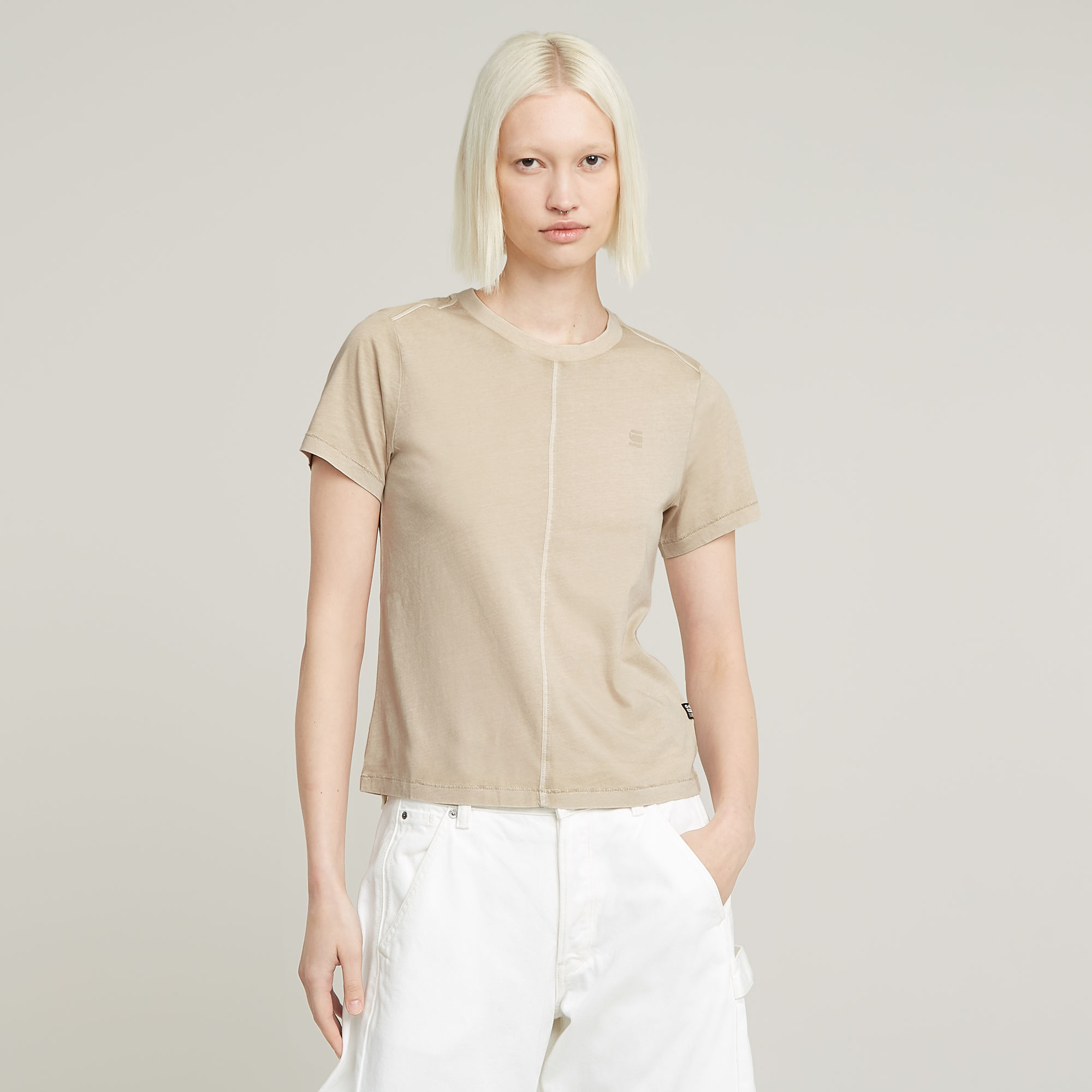 Overdyed Front Seam Top - Beige - Damen