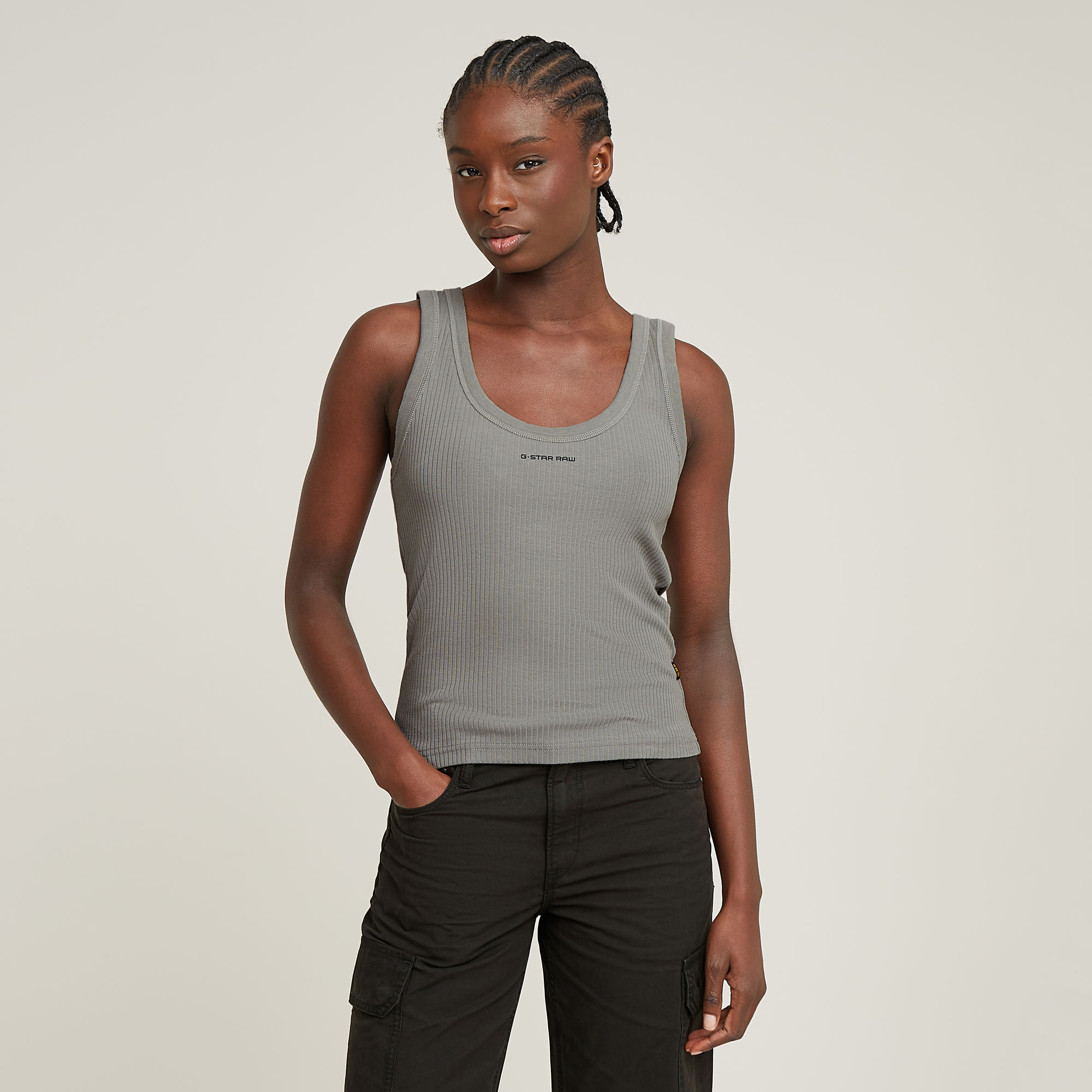 Slim Rib Tanktop - Grün - Damen