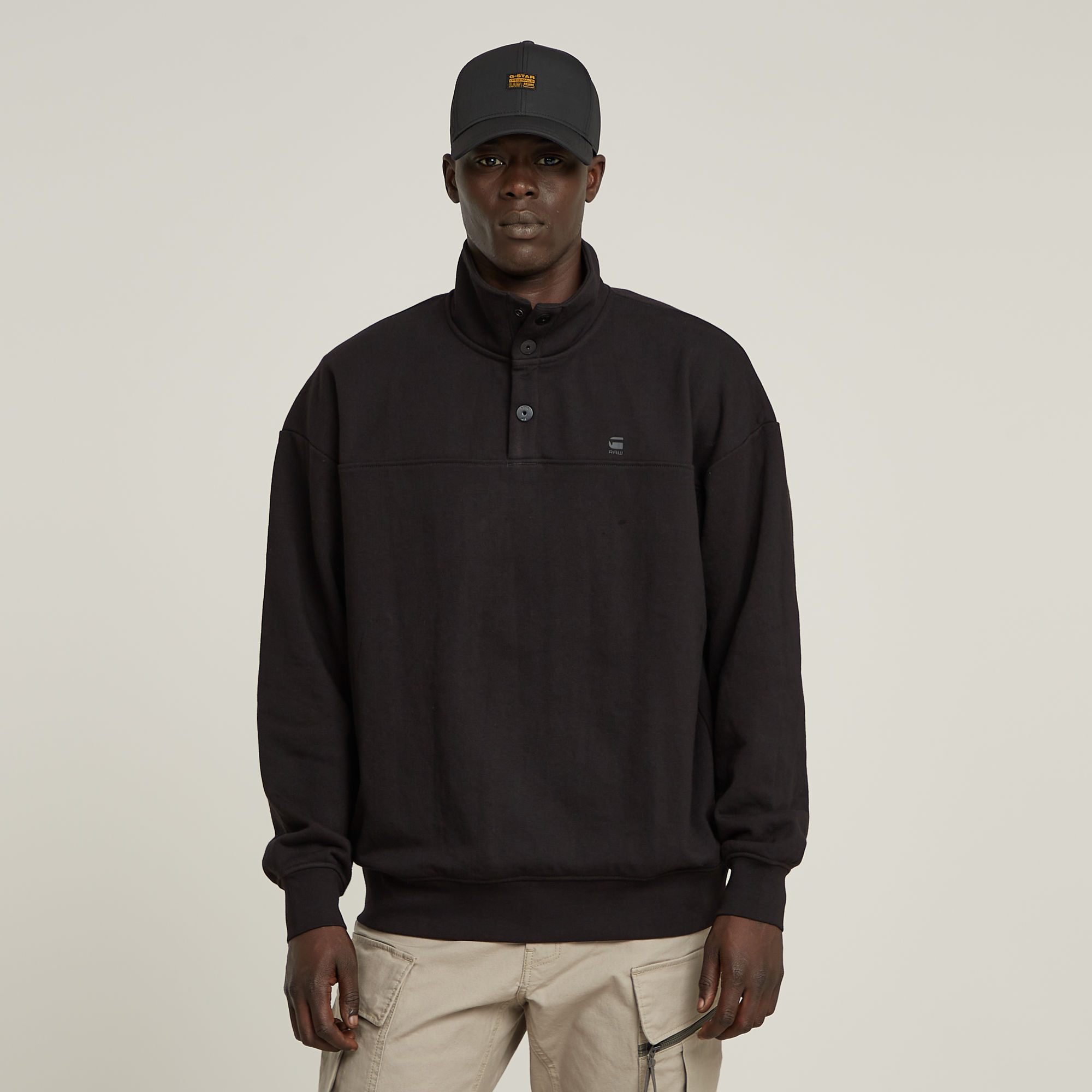 G-Star RAW Snap Button Loose Sweater Zwart Heren