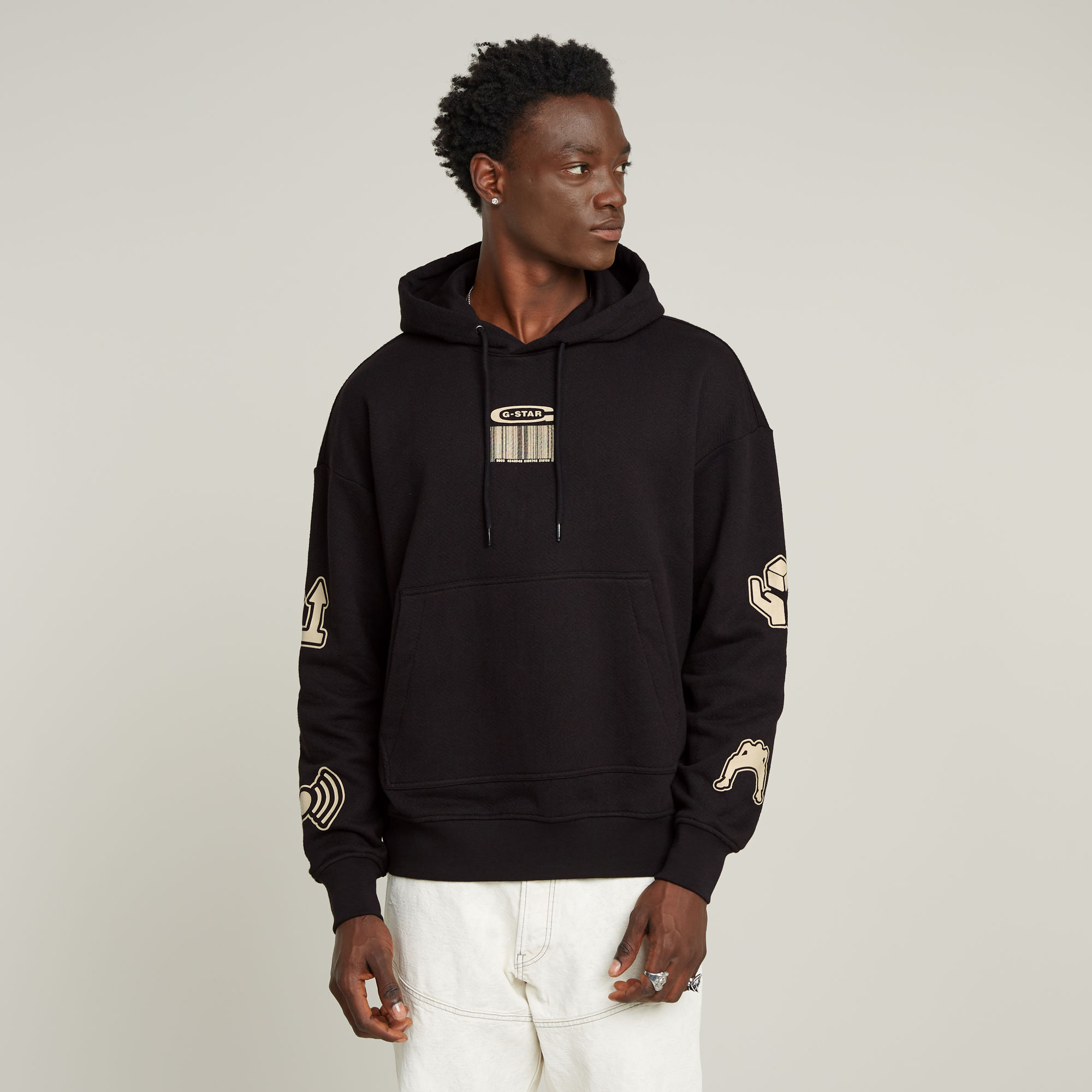 

Multi Logo Loose Hooded Sweater - Black - Men