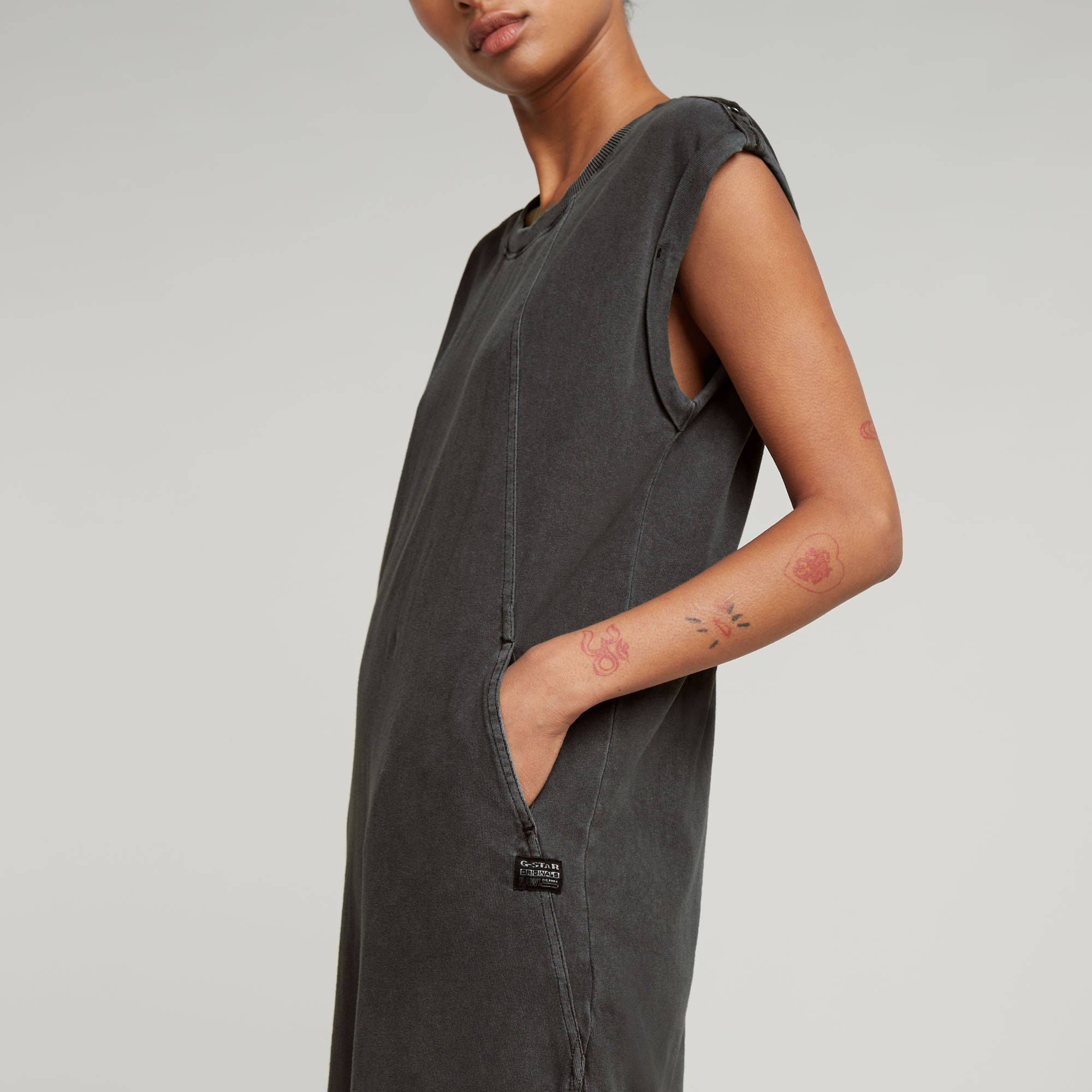 G-Star RAW Seam Detail Overdyed Loose Jurk Zwart Dames