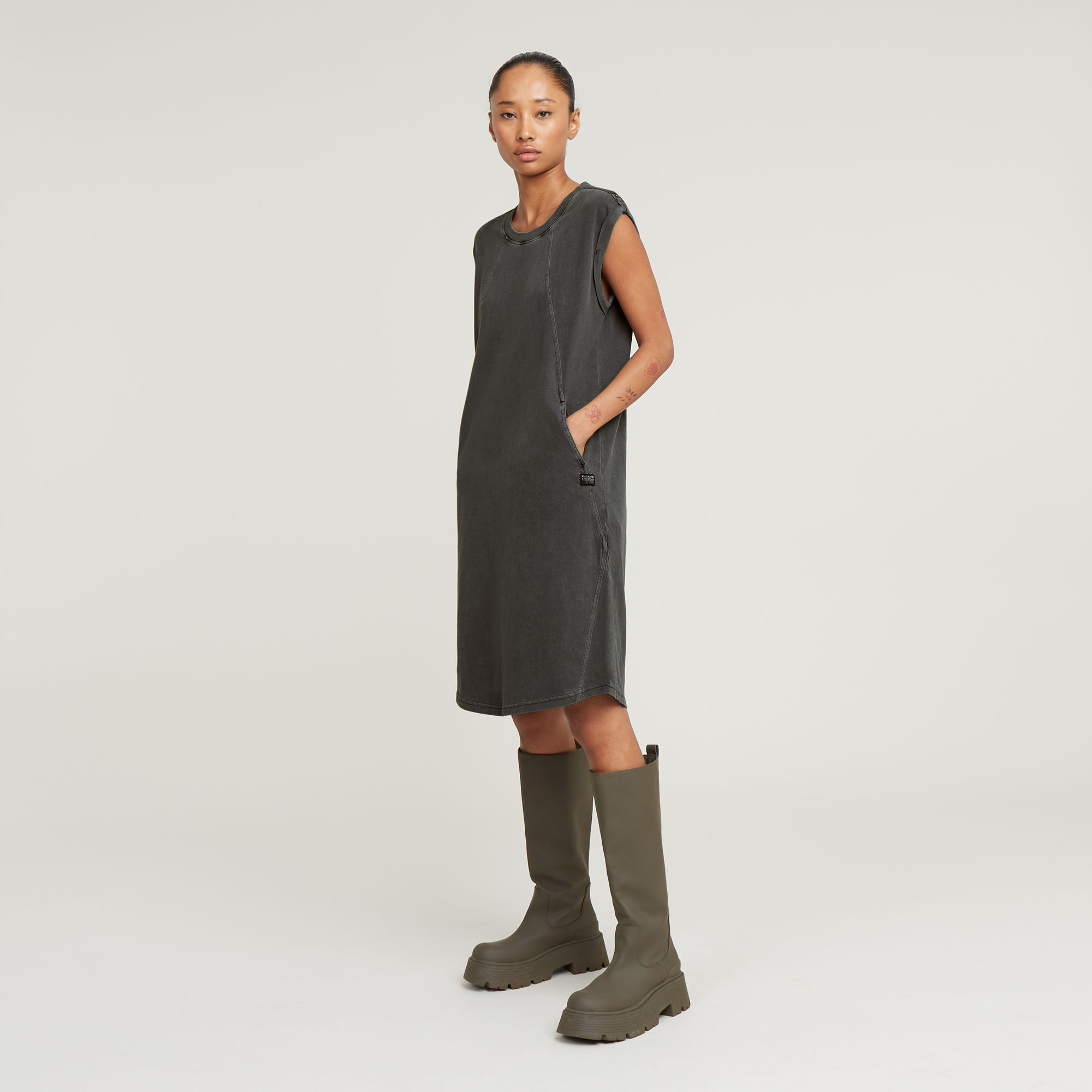 

Seam Detail Overdyed Loose Dress - Black - Women