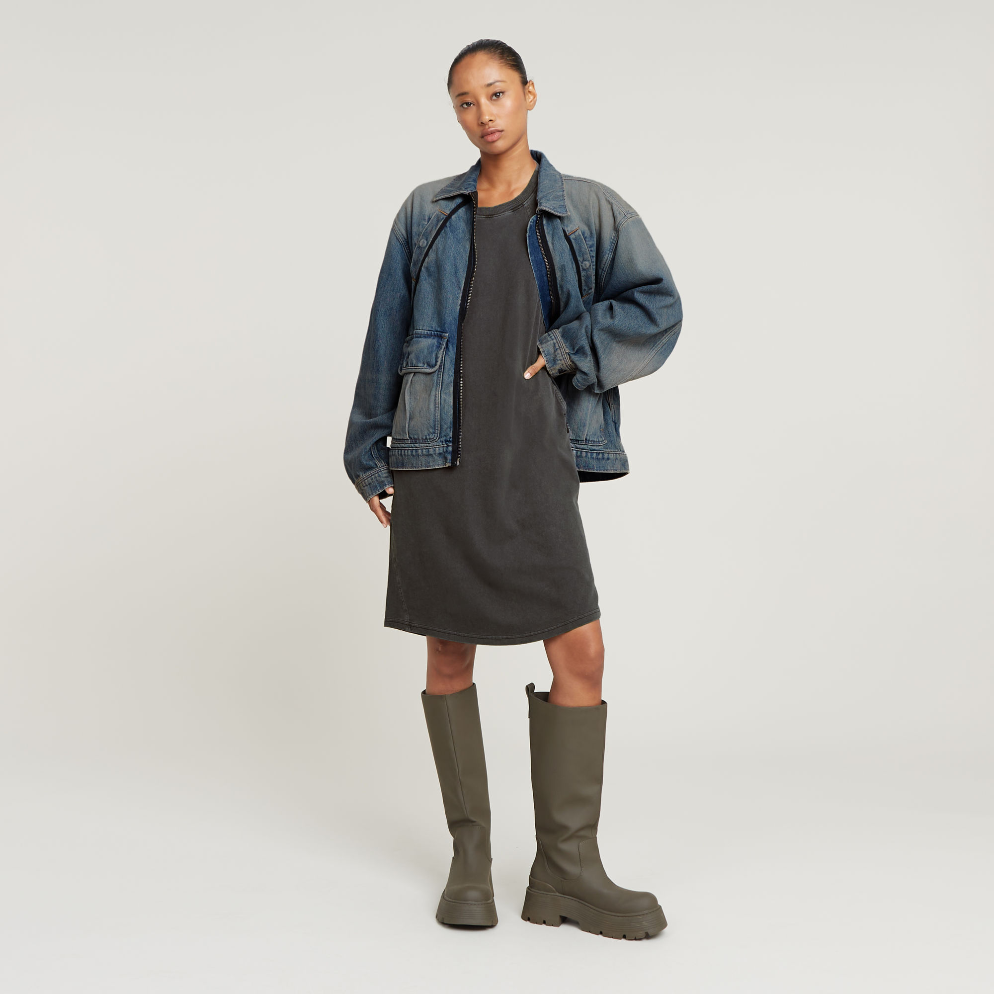 G-Star RAW Seam Detail Overdyed Loose Jurk Zwart Dames
