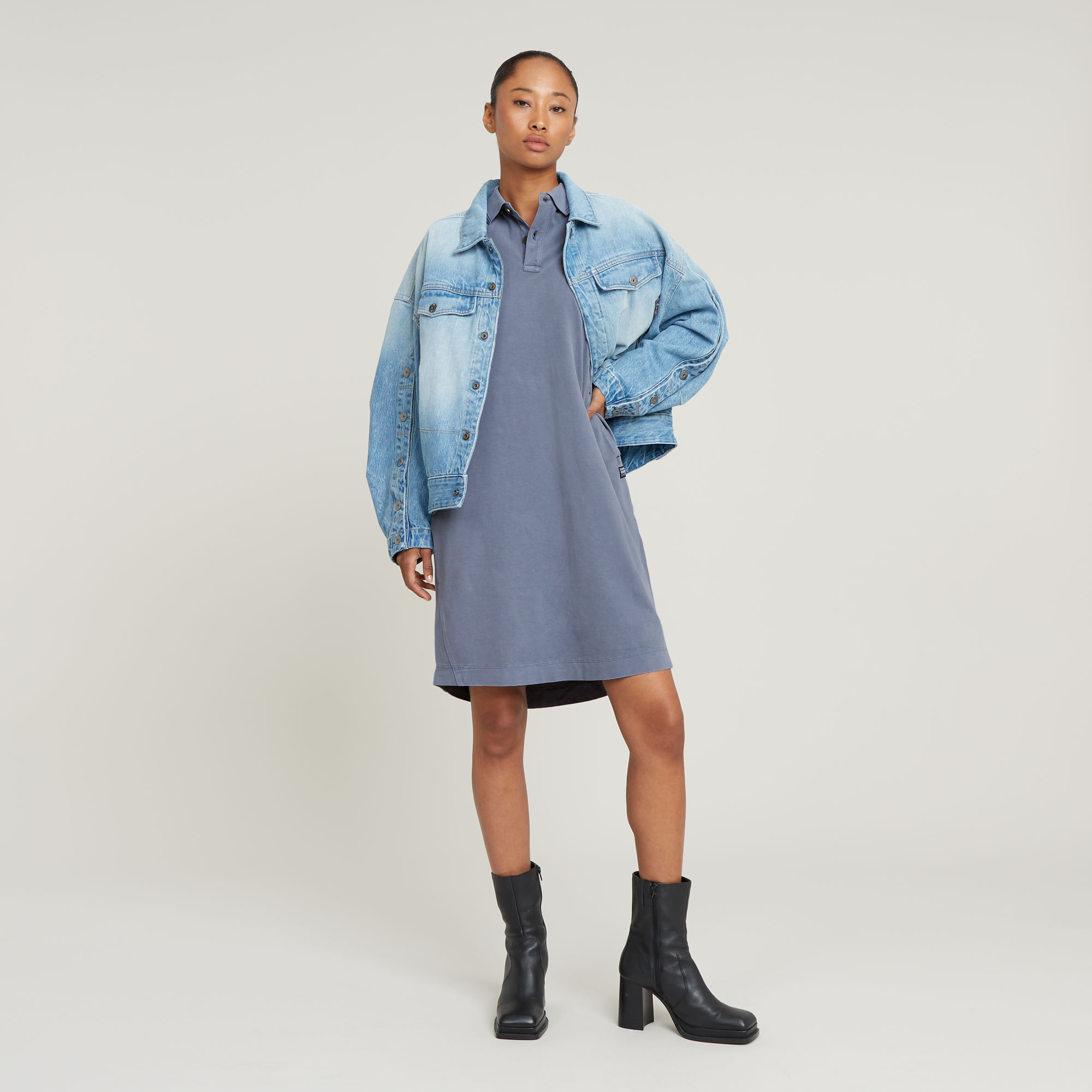 G-Star RAW Seam Detail Polo Jurk Lichtblauw Dames