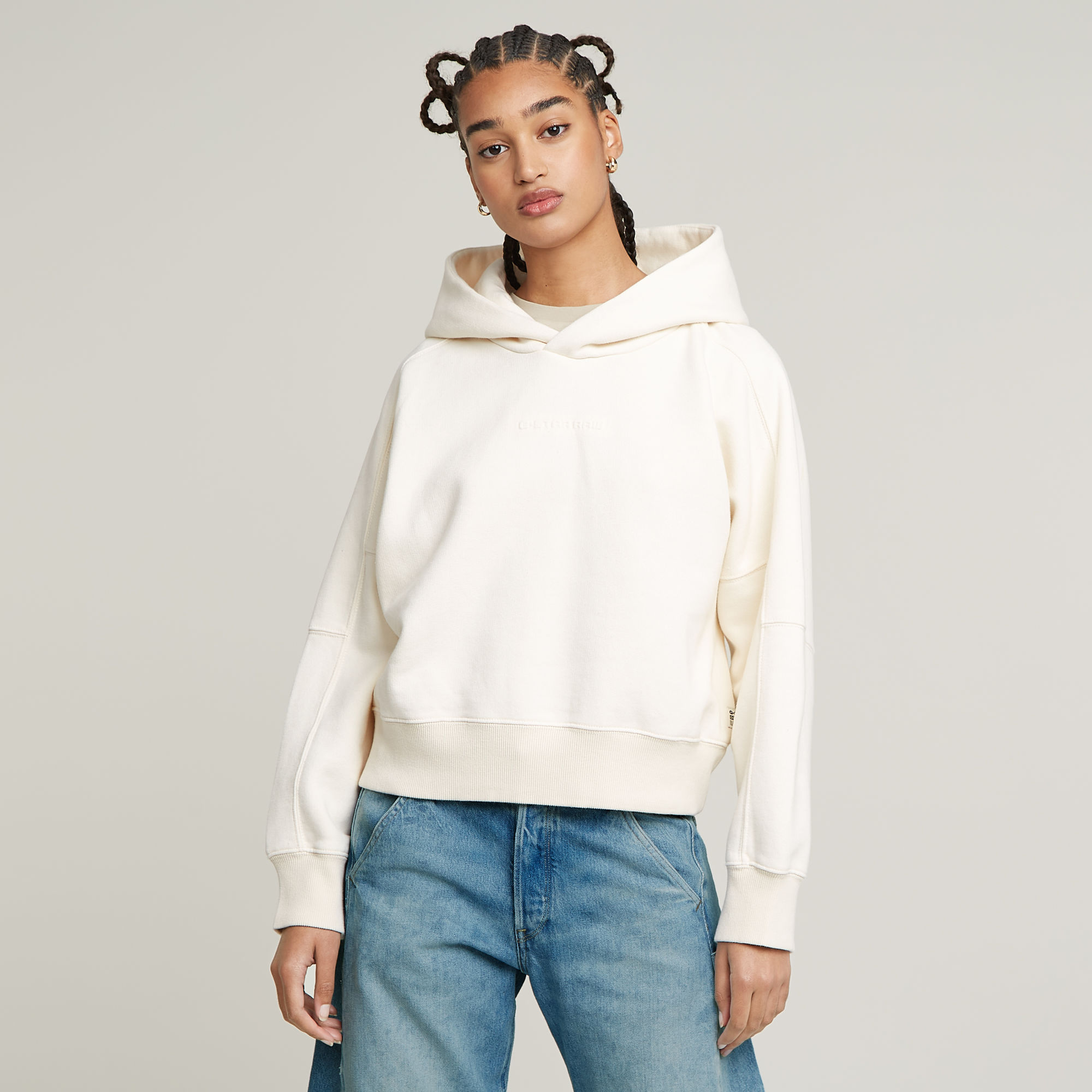 

Embossed Oversized Hooded Sweater - White - Women