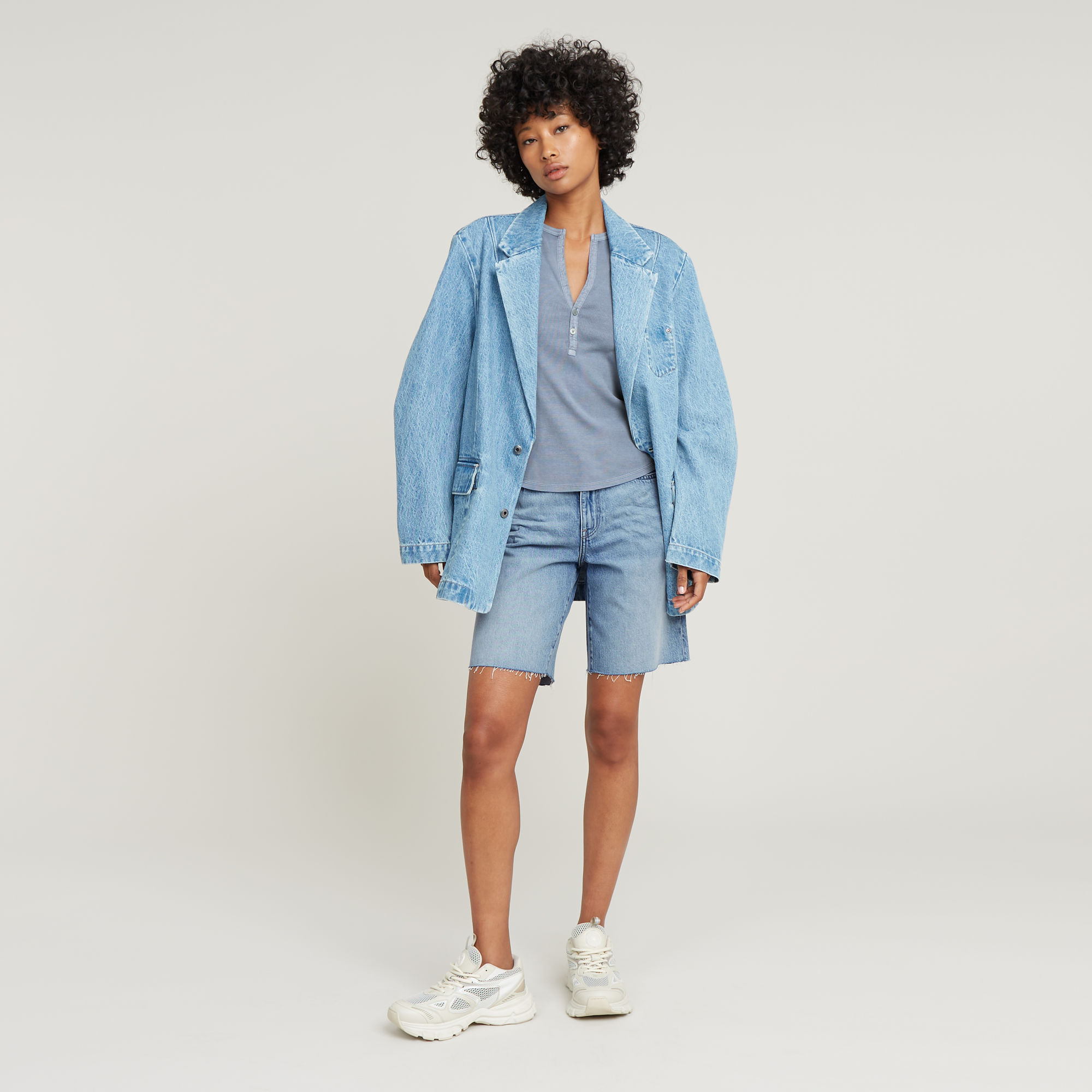 G-Star RAW Deep V-Neck Slim Top Lichtblauw Dames