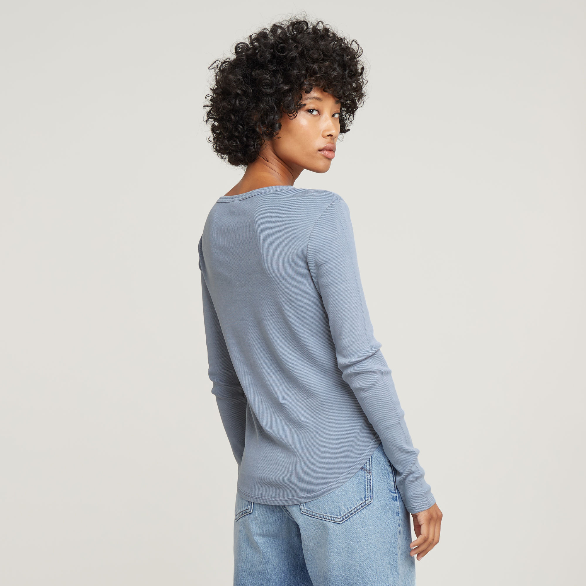 G-Star RAW Deep V-Neck Slim Top Lichtblauw Dames