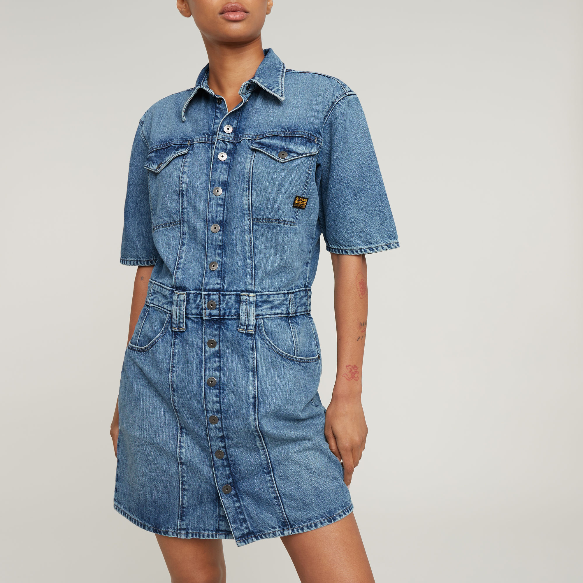 G-Star RAW Jurk Biker Midden blauw Dames