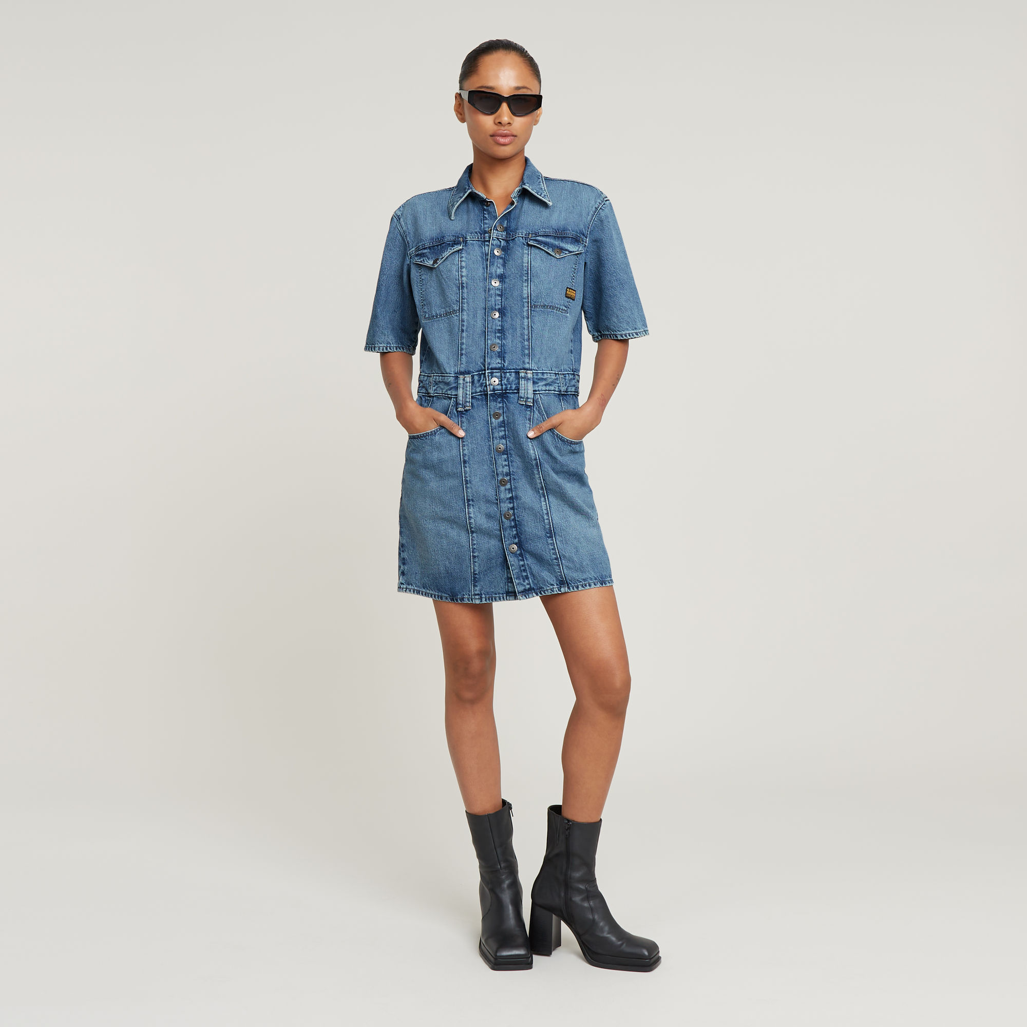 G-Star RAW Jurk Biker Midden blauw Dames