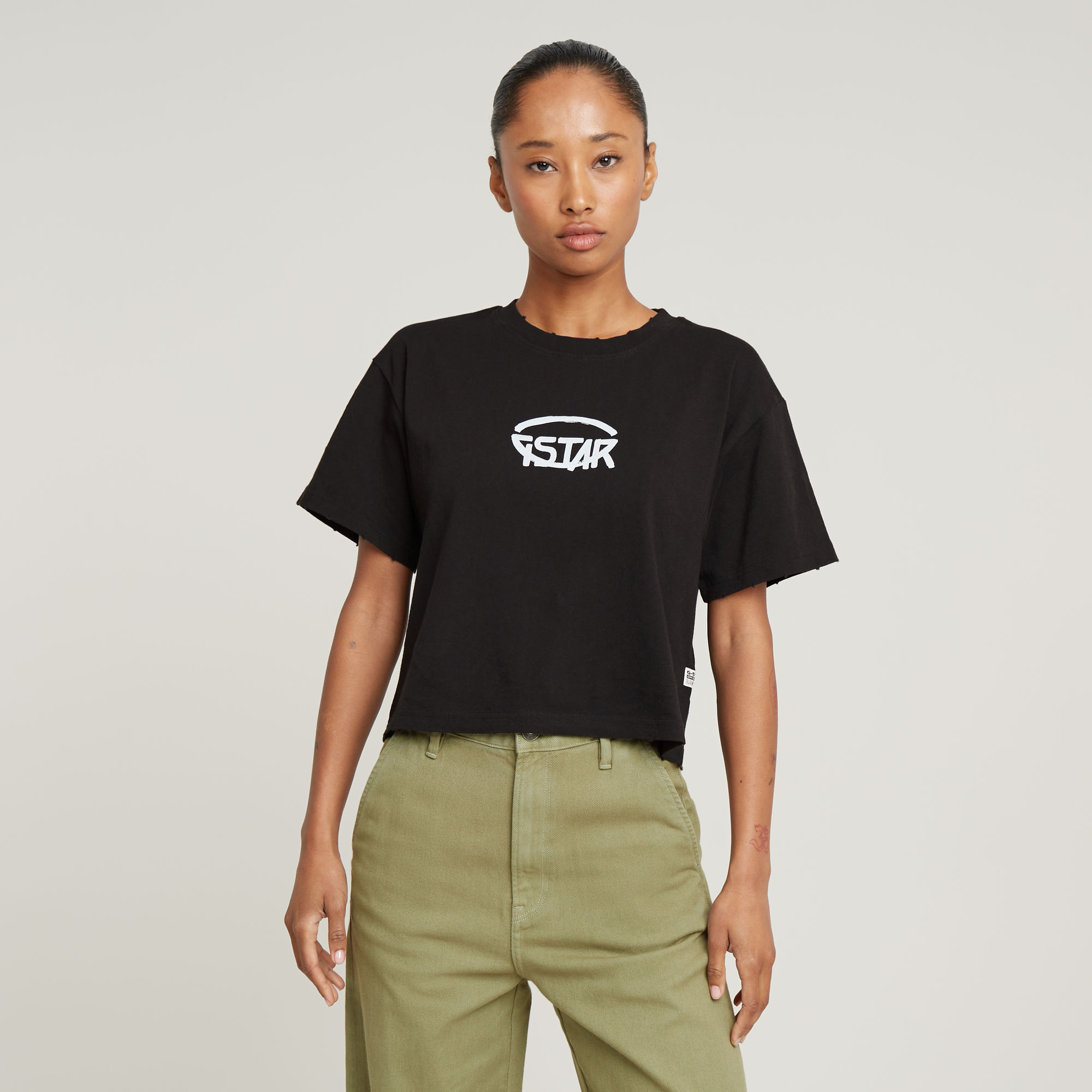 

Cropped Logo Relaxed Top - Black - Women