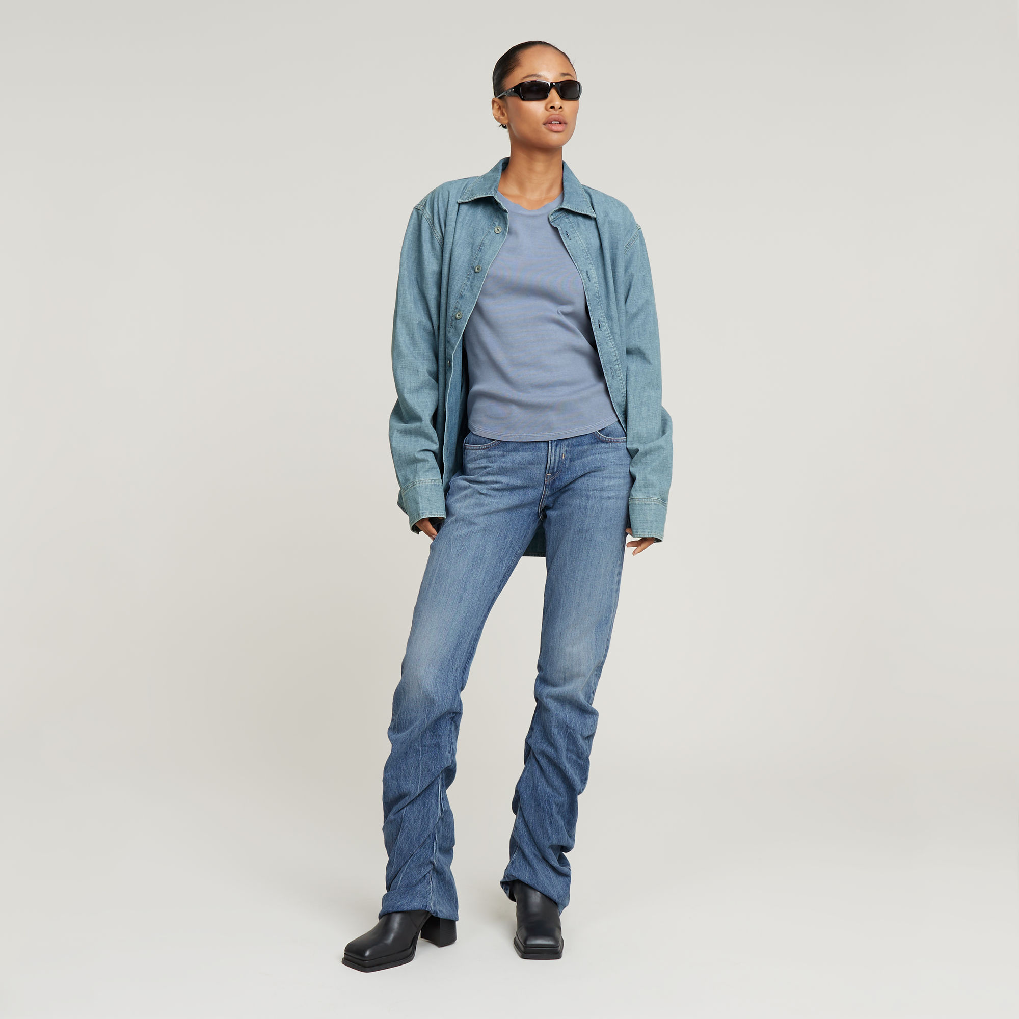 G-Star RAW Overdyed Slim Top Lichtblauw Dames